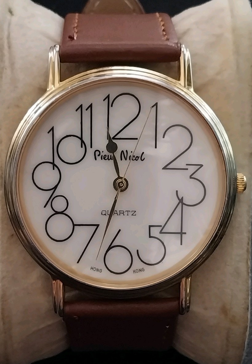 Vintage Pierre Nicol Quartz Watch Mother of Pearl Dial New Leather Band New Bat
