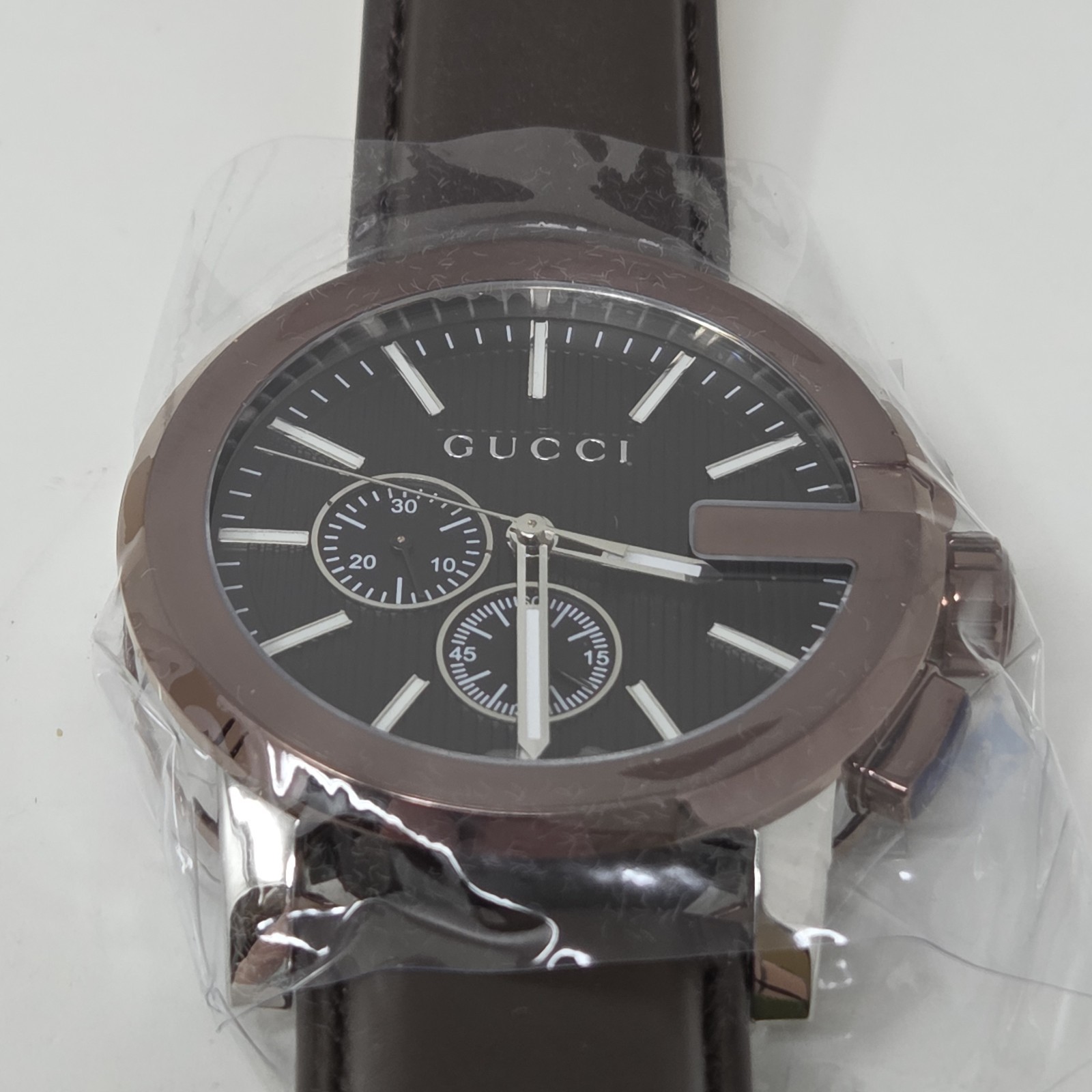 New Gucci G-Chrono XL Men’s Watch – Model YA101202 w/ Brown Leather Strap & Box