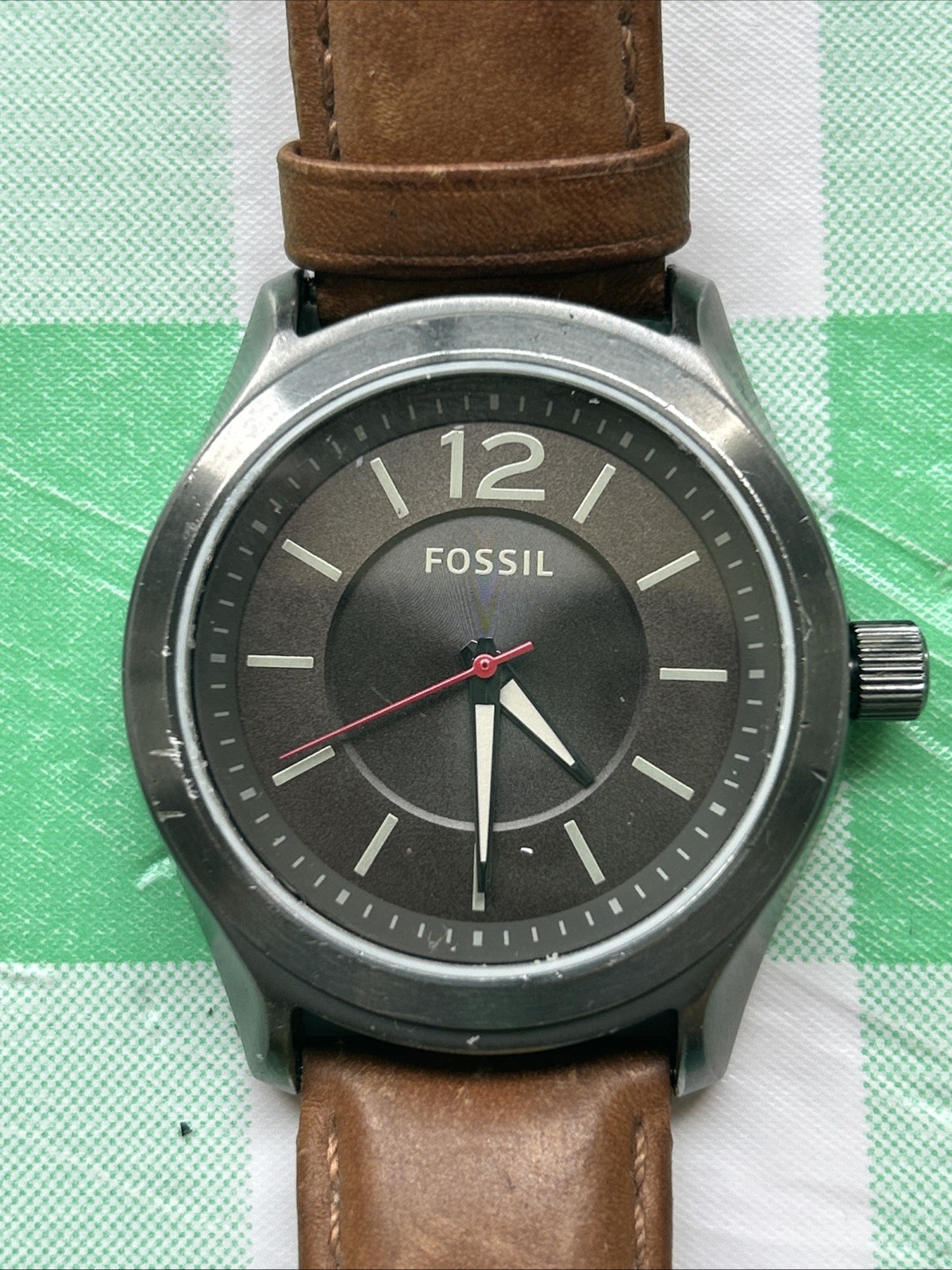 Fossil Gray Tone Brown Leather Band Men’s Quartz Watch