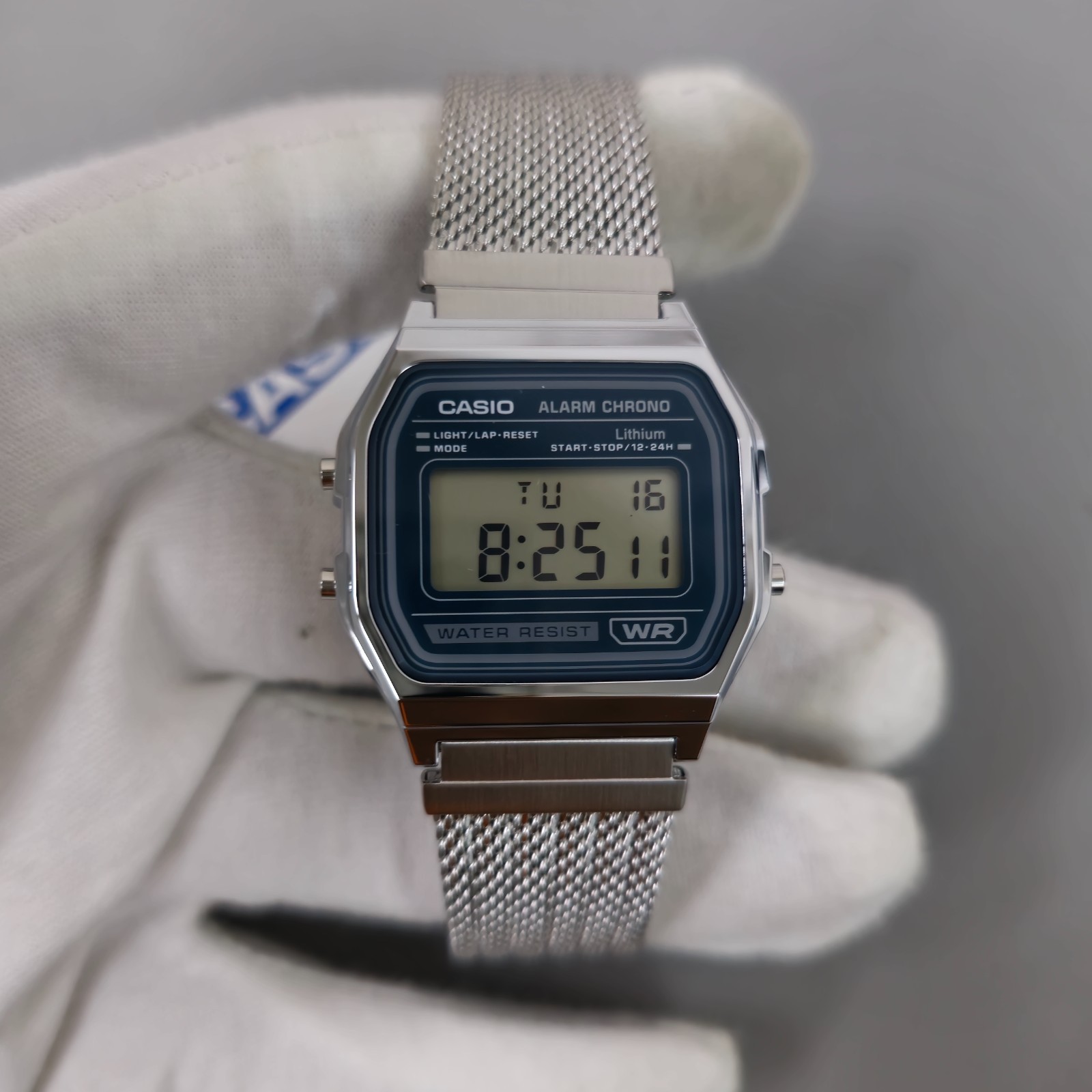 Casio Vintage Series A158WEM‑3D Stainless Steel 33mm Green Dial Mesh Men’s Watch