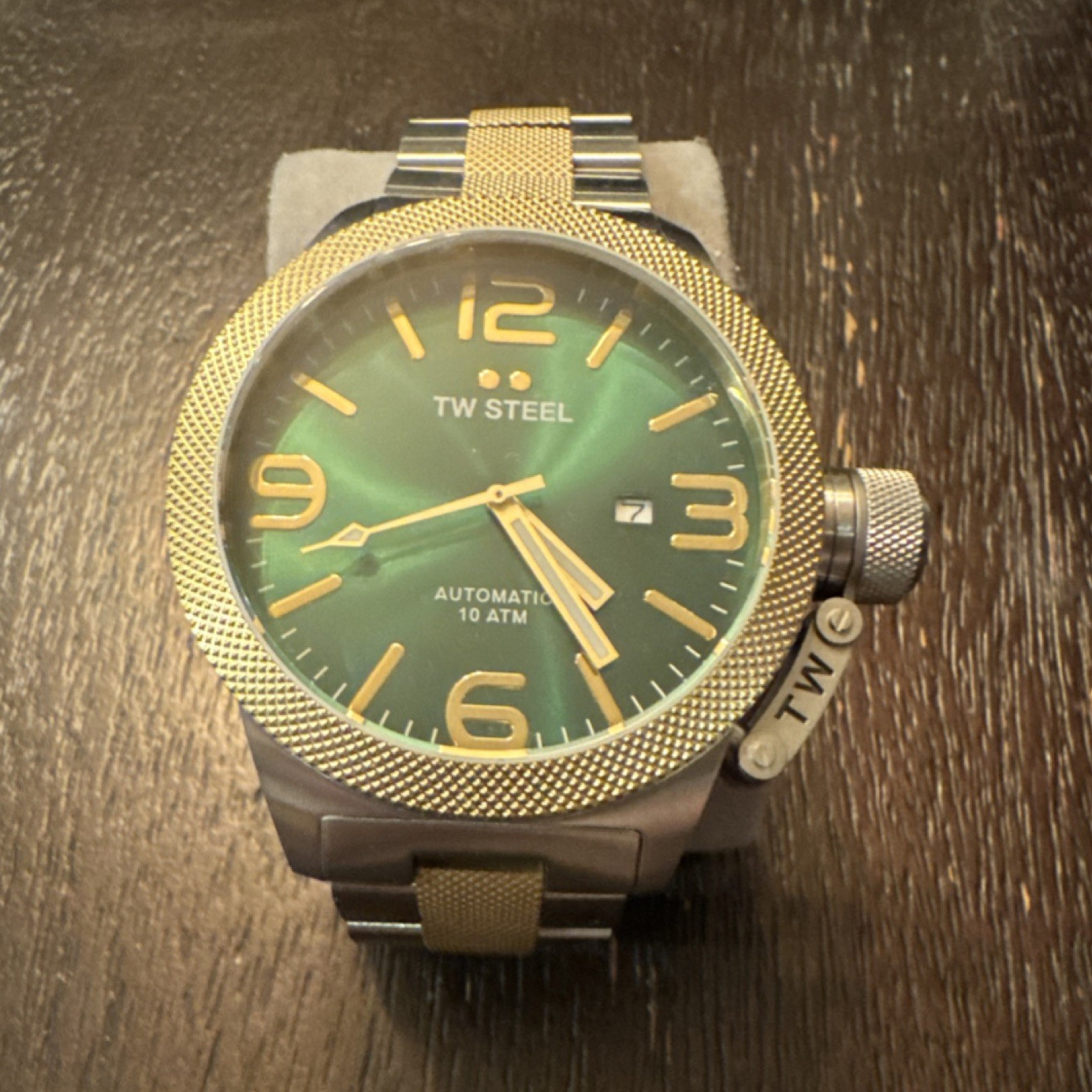 TW Steel Men’s Automatic Green Dial Gold Silver 10 ATM Metal Wristwatch