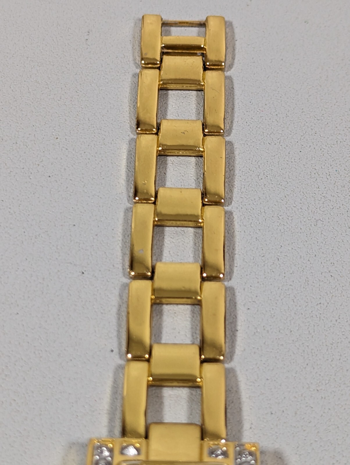 White Dial Gold Tone Rectangle Case Chain Link Bracelet Band Watch