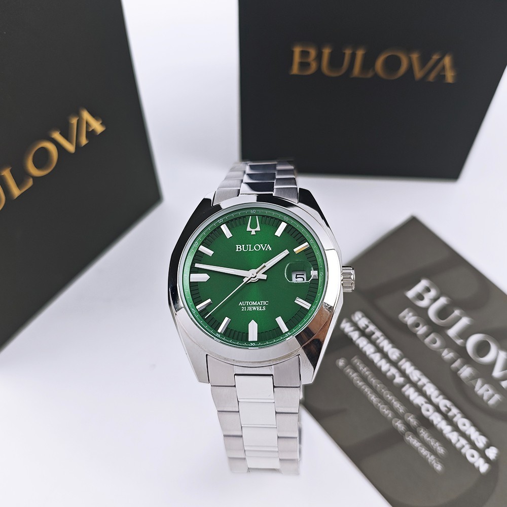 Bulova 96B429 Surveyor Green Dial Men’s Automatic Stainless Steel Watch 39mm