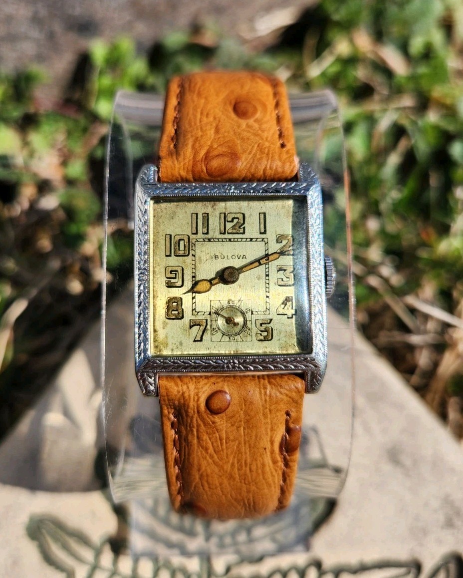 Vtg Bulova 1925 Senator *SERVICED* Mens 27mm Tank Watch 10W Mechanical 14KGF 15J