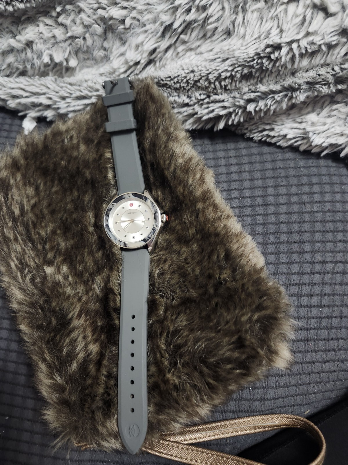 MICHELE Cape Grey Mist Topaz Rubber Womens Watch MWW27A000031