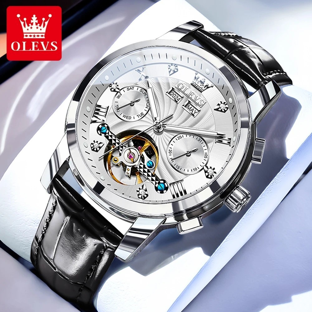 Automatic Mechanical Waterproof Watch Luxury Dial Leather Men Men’s Strap