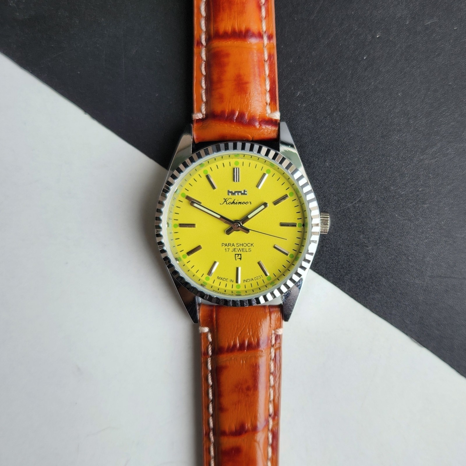 Vintage HMT Kohinoor Fluted Bezel Mechanical Hand Winding Wrist Watch A16
