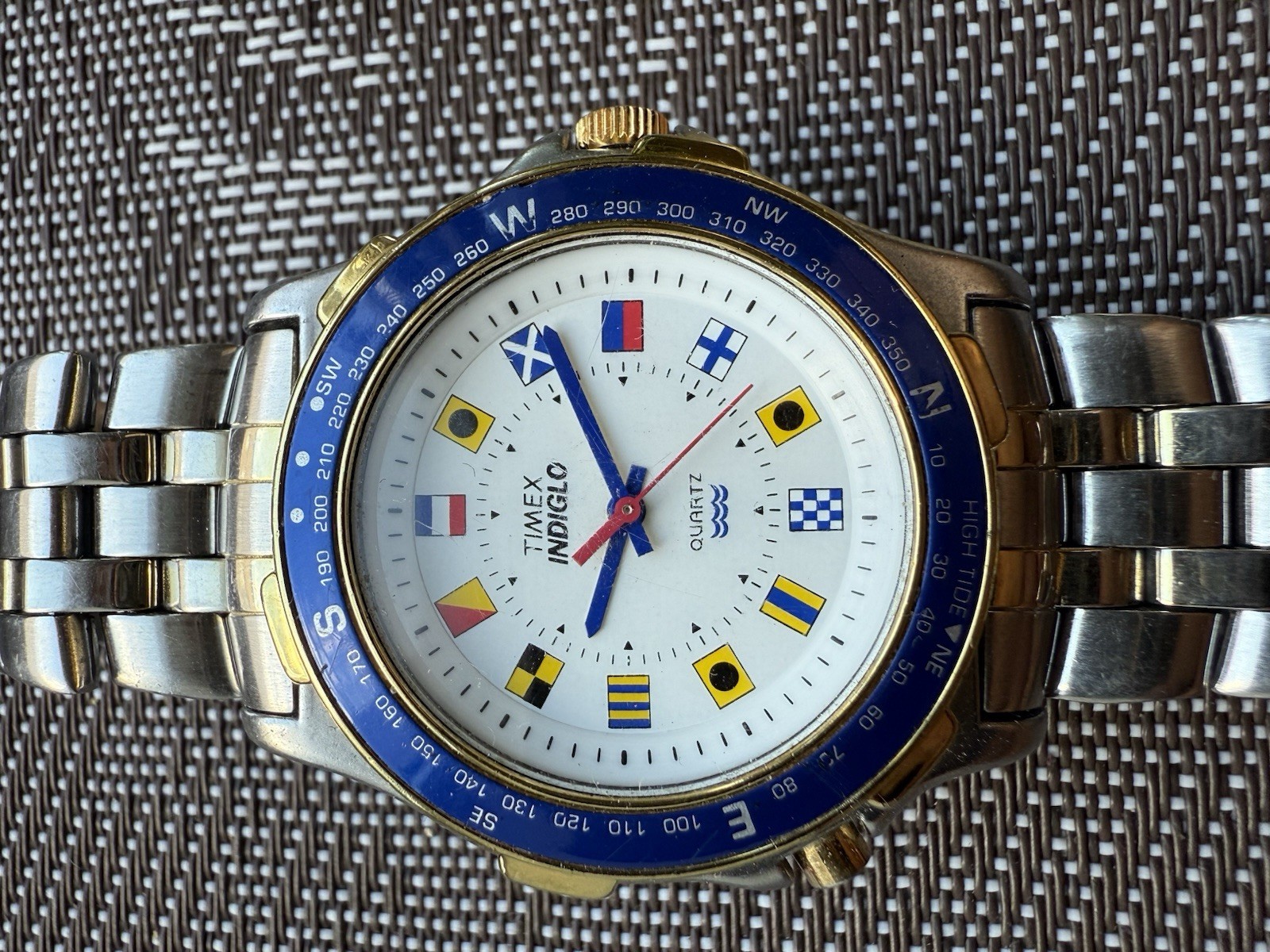 Vintage Timex Indiglo Nautical Flags Quartz Watch with Compass, and Bezel, 1995