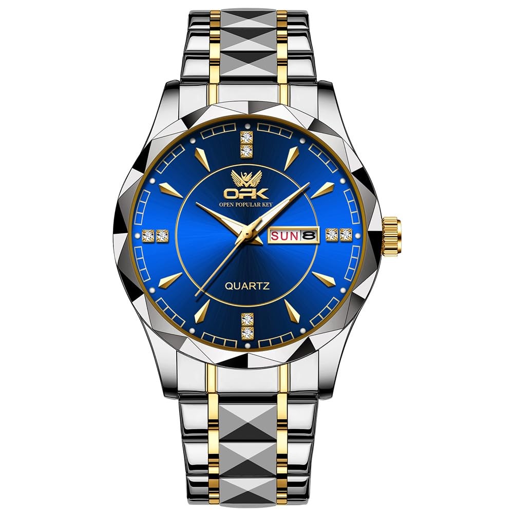 Watch Men Stainless Steel Business Dress Analog 41mm Large Blue Dial Watches …