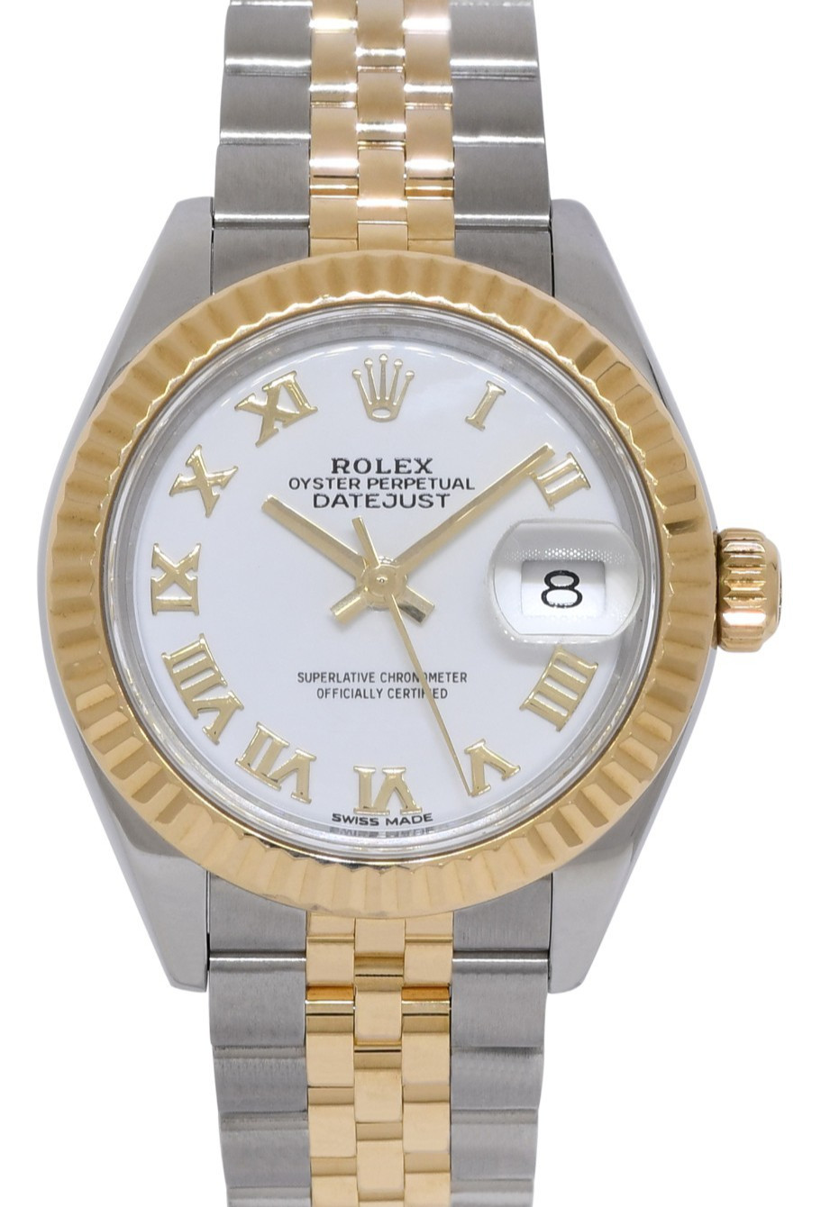 Rolex Datejust 28 18k Yellow Gold/Steel White Dial Ladies Watch ’16+ 279173