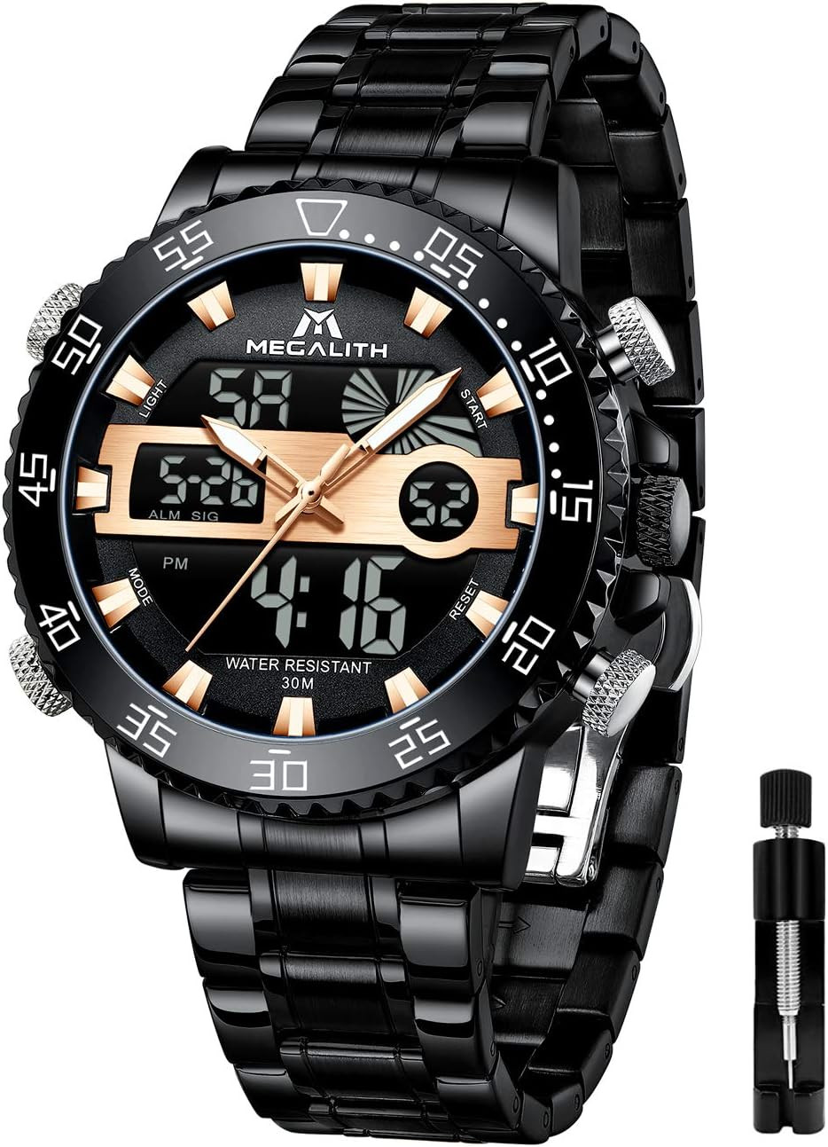 Men’s Waterproof Big Face Digital Sports Watch with LED Display & Alarm