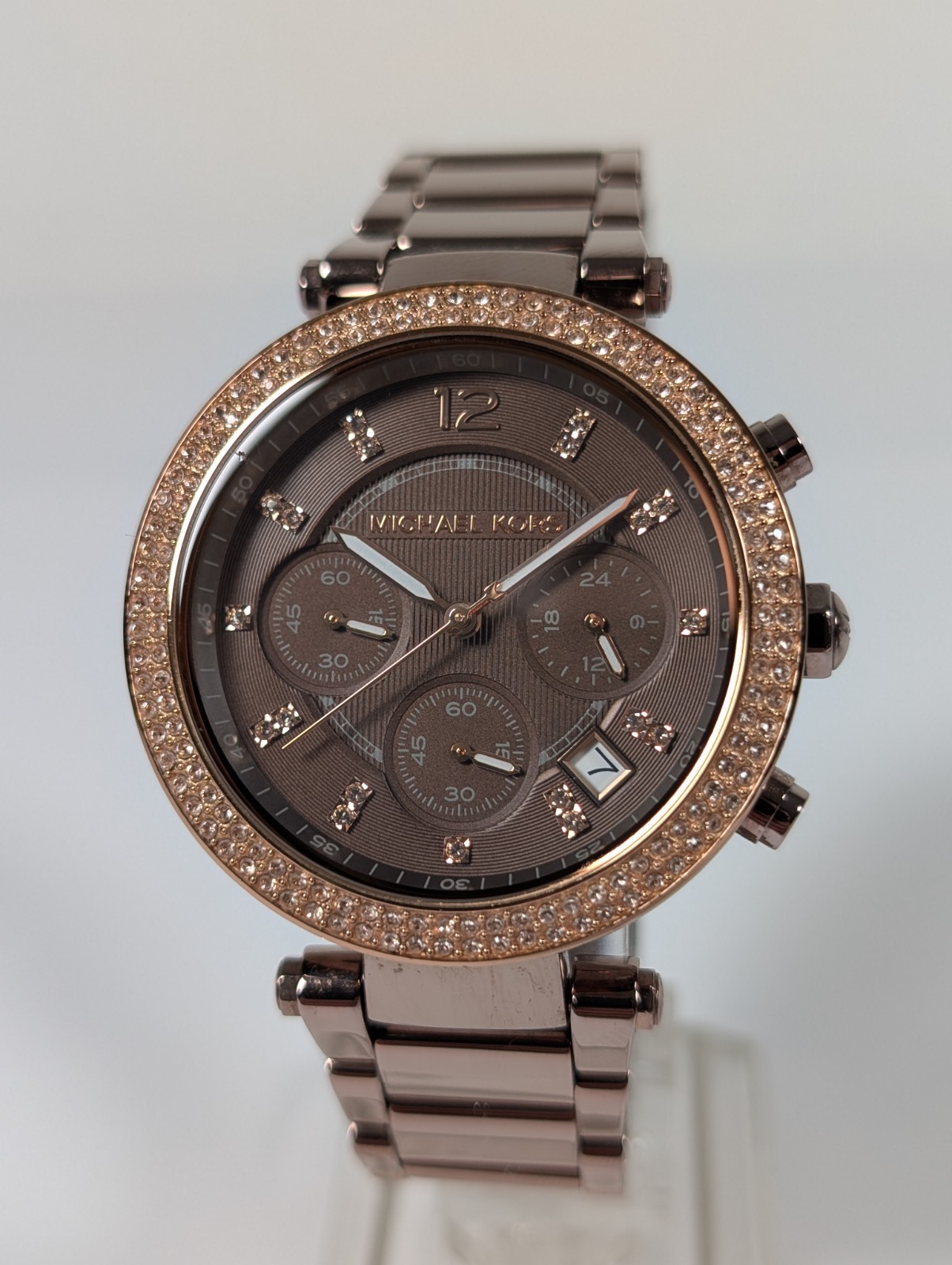 MICHAEL KORS Parker Chronograph Ladies Watch MK6378 Chocolate Brown Crystal Pave