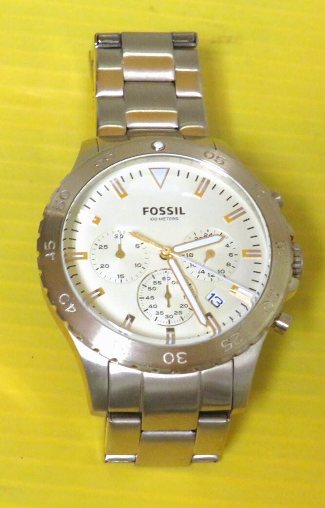 ⌚👀 L@@K Fossil CH3061 Men’s Gold Bracelet Beige Dial Quartz Analog Watch