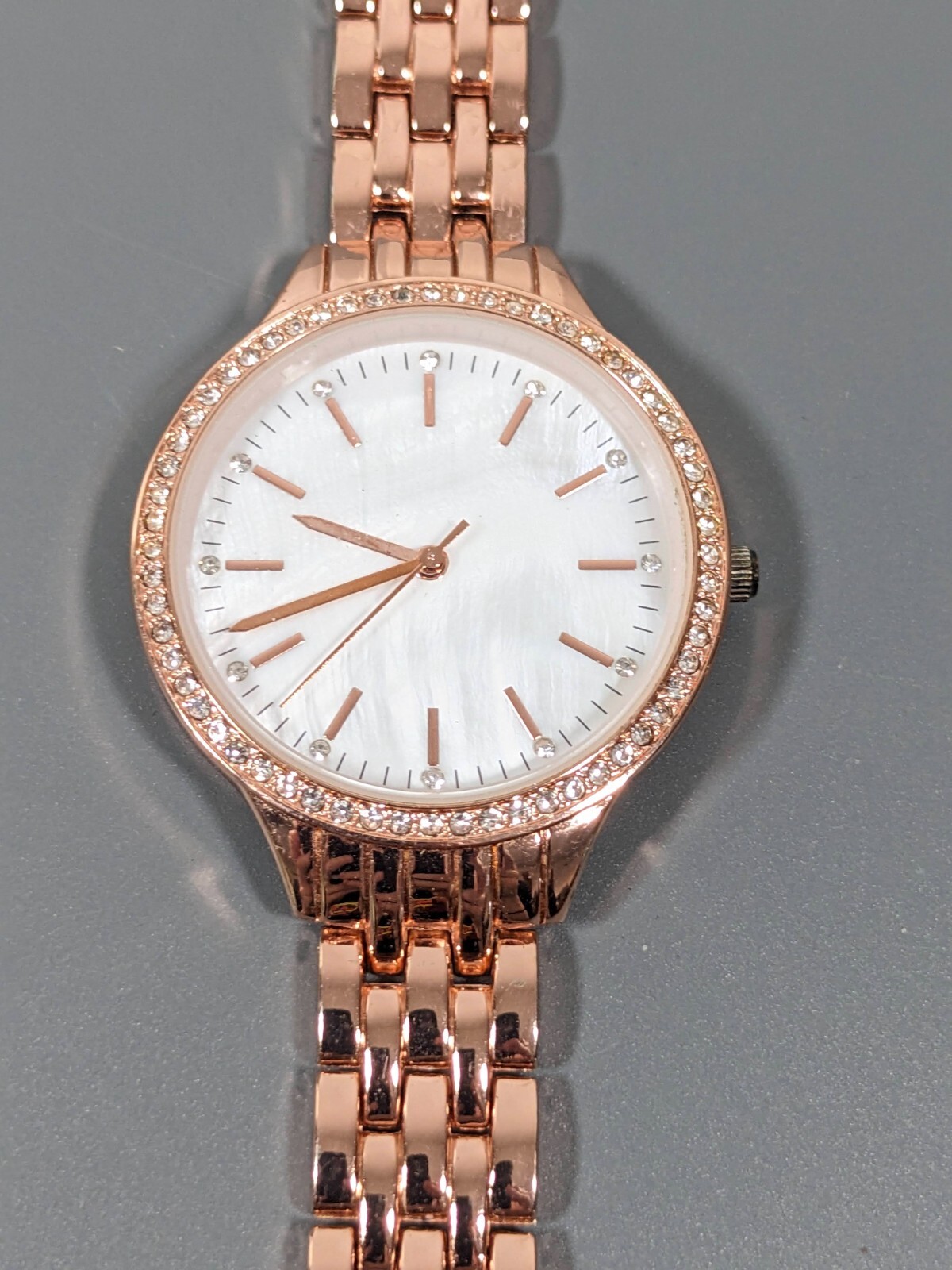 INC International Concepts Rose Gold Tone Panther Link MOP Crystal Accent Watch