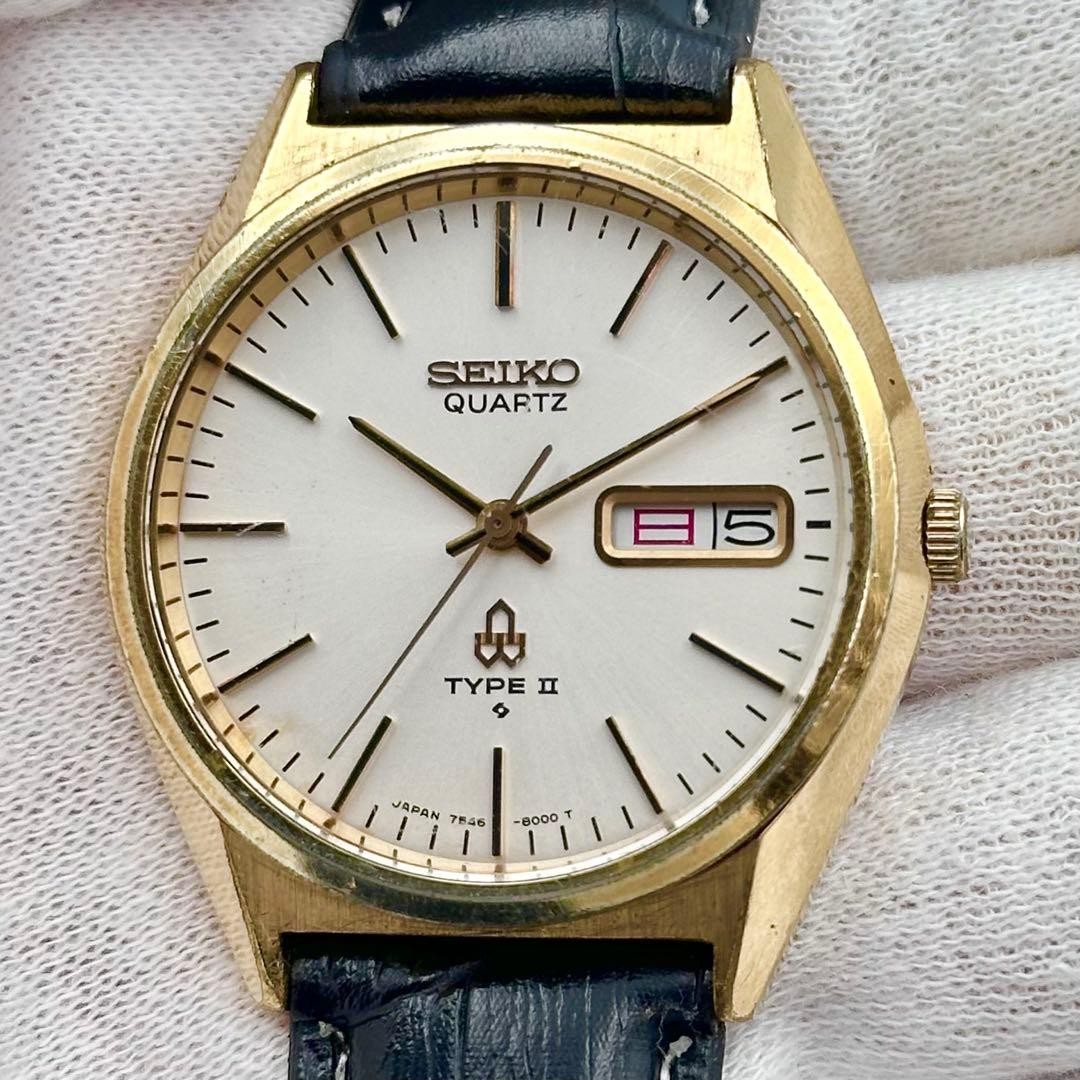 Seiko 7546-8000 Quartz Men Wristwatch White Dial Day Date Japan