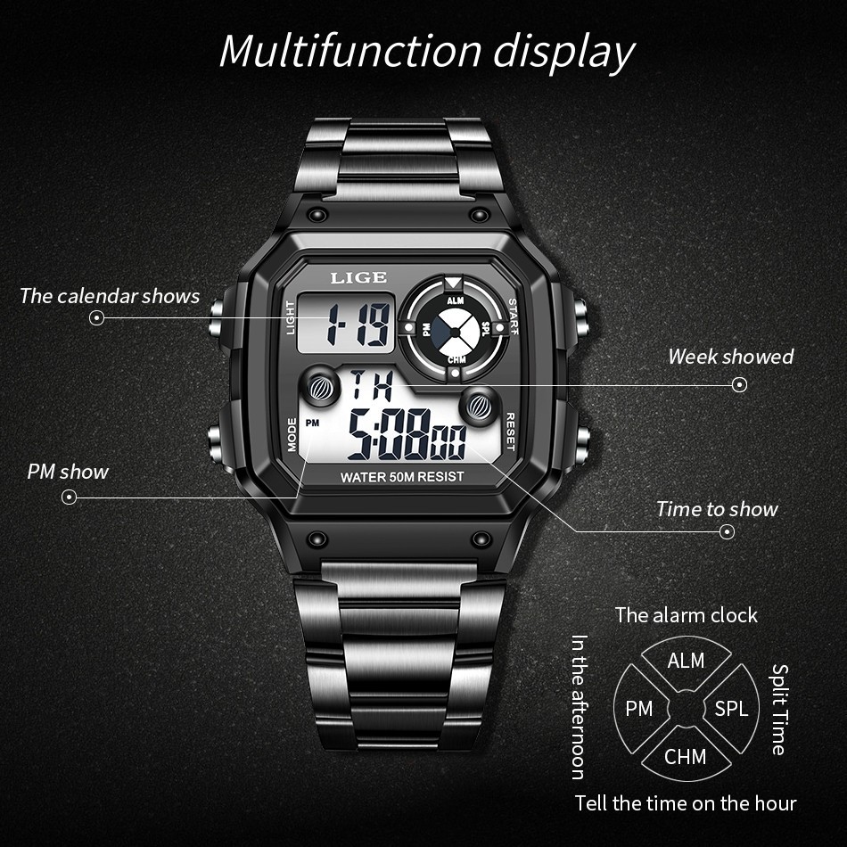 Luxury Men Watch Quartz LED Digital Luminous Date Waterproof Man Wristwatch Gift