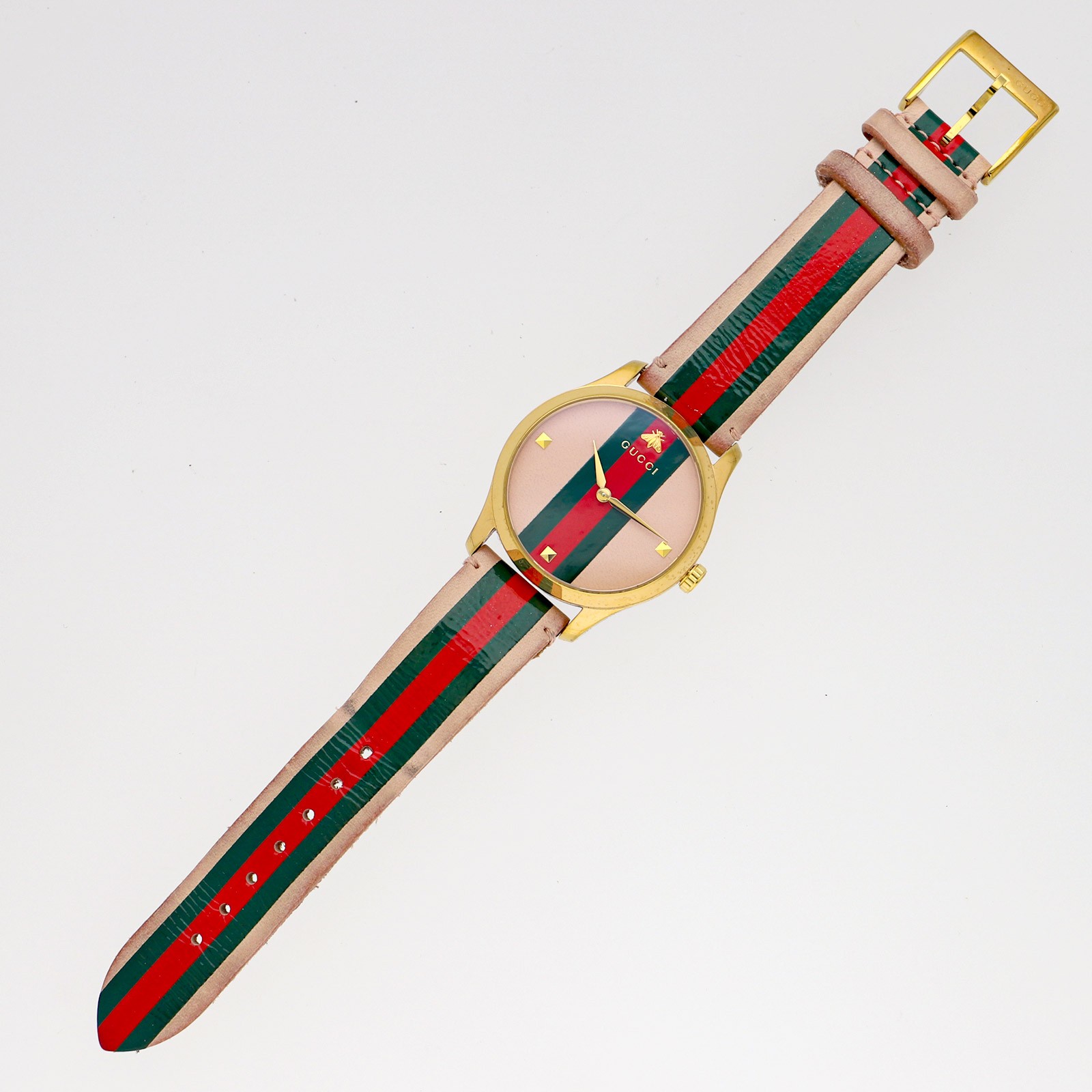 GUCCI 126.4 G Timeless Bee WATCH pink leather/GF QZ