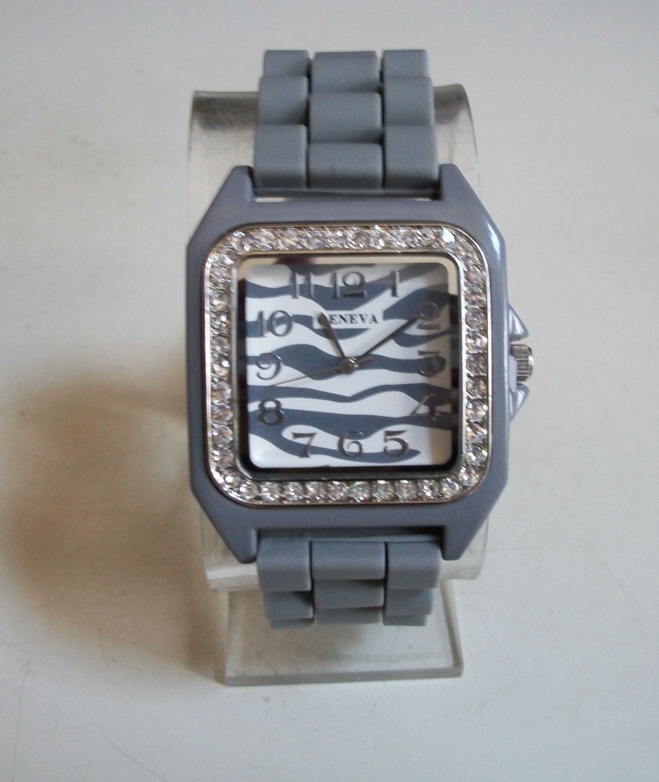 Fashion Pink, Red, Black, Orange Zebra Print Silicone Stone Women’s Casual Watch