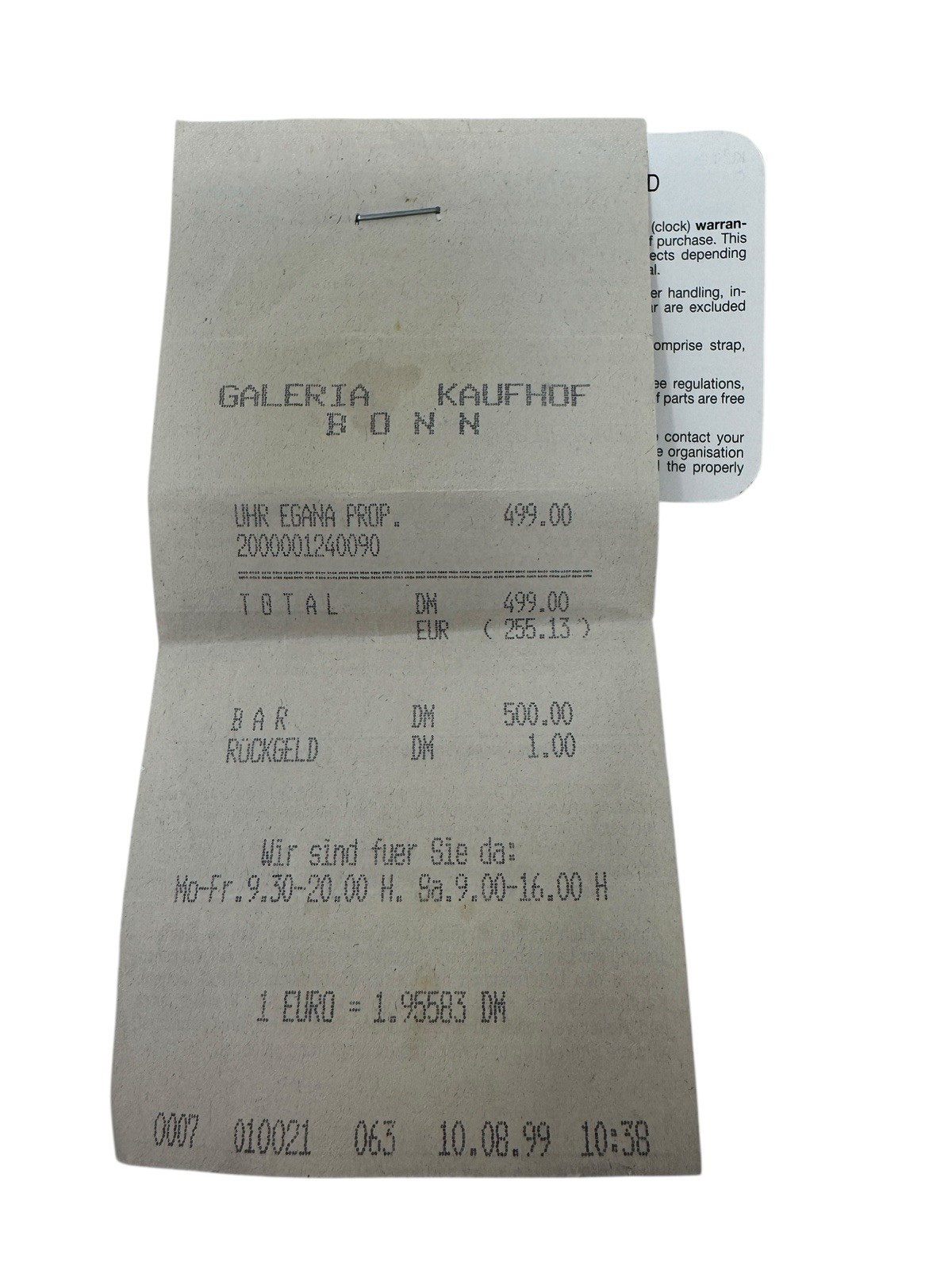 Dugena K-Tech “Coke” Diver WR 300 Kinetic Project Original Buying Receipt
