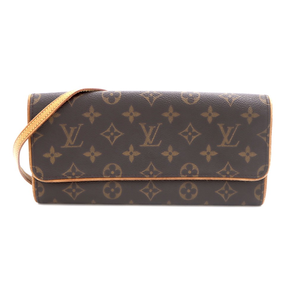 LOUIS VUITTON Monogram Pochette Twin GM M51852 Clutch Shoulder Bag Brown Women