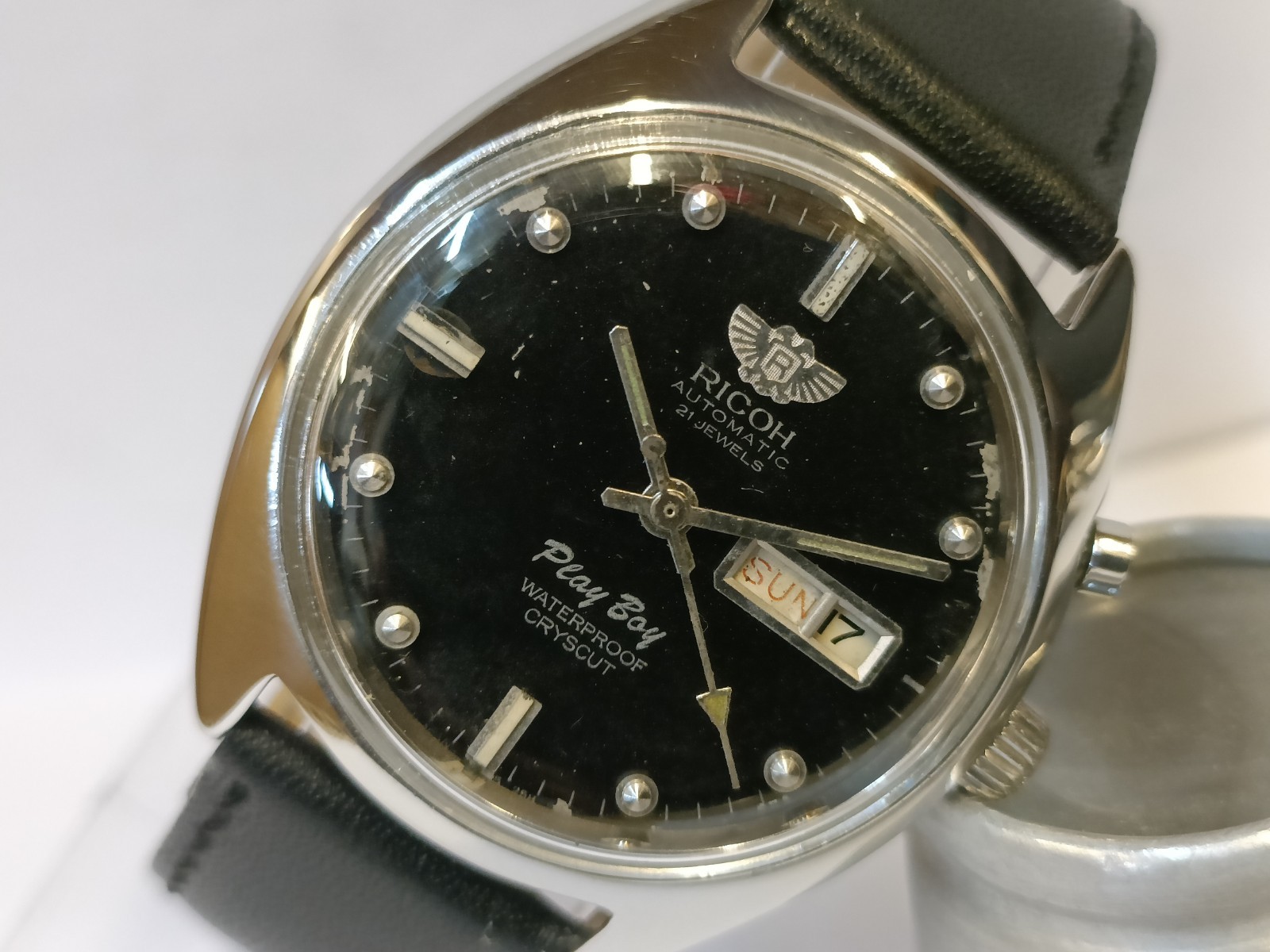 RICOH PLAYBOY 21J AUTOMATIC PATINA BLACK DIAL R61 JAPAN MEN’S WORKING CONDITION