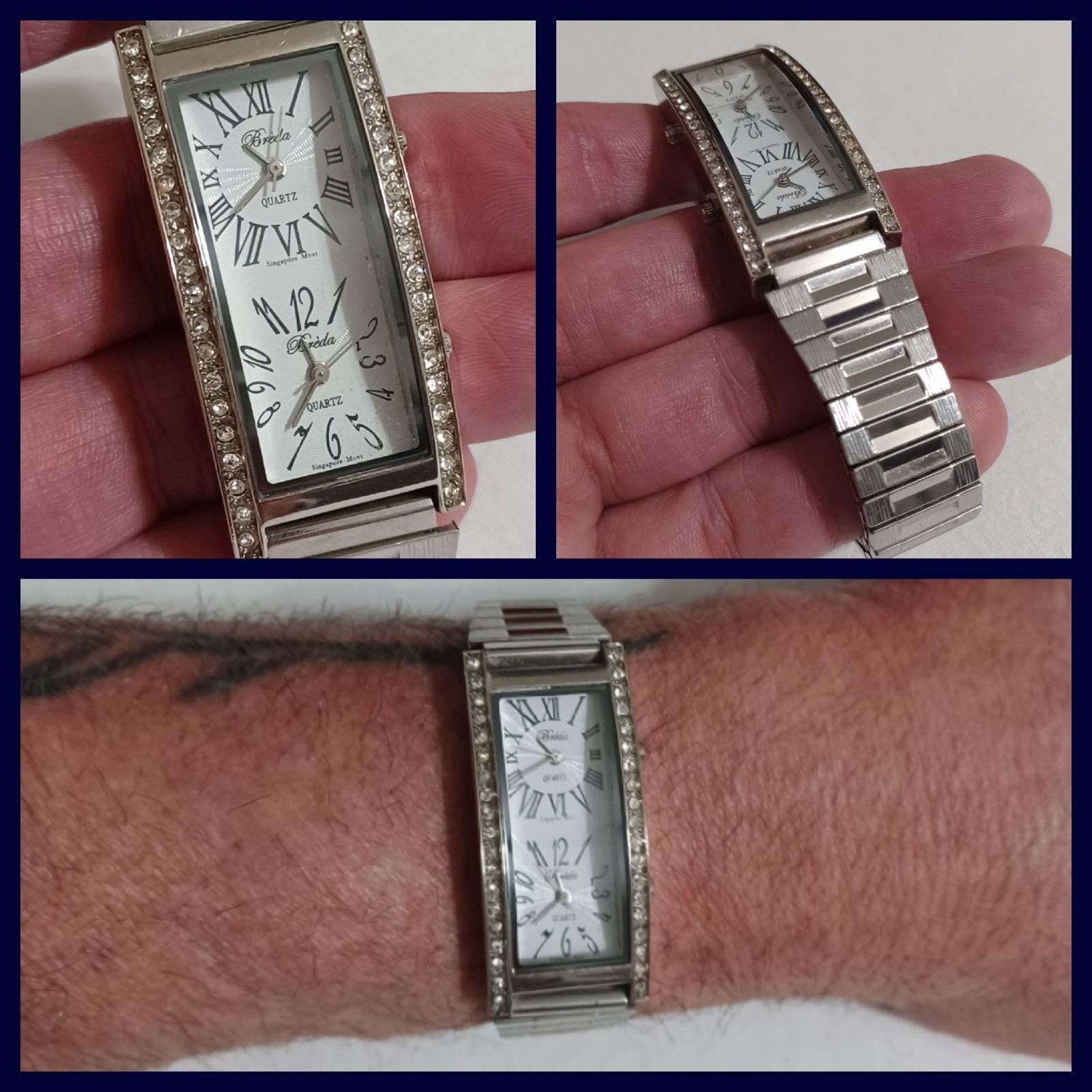 GORGEOUS Dual Dial BREDA Watch #2185, Jewelled Bezel Steel Bracelet, New Bats