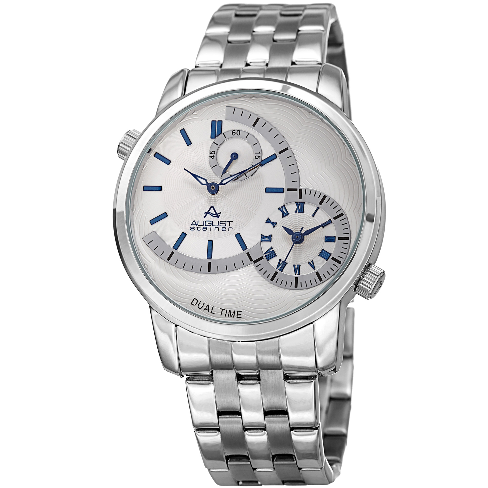 Men’s August Steiner AS8210SSBU Dual Time Sub-Second Dial Steel Bracelet Watch