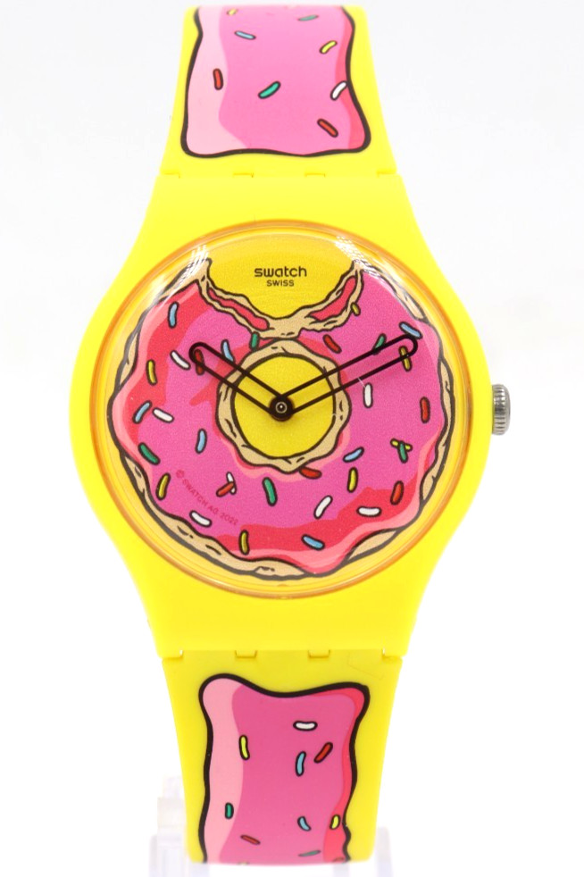 New Swiss Swatch X THE SIMPSONS SECONDS OF SWEETNESS Watch 41mm SO29Z132 $115