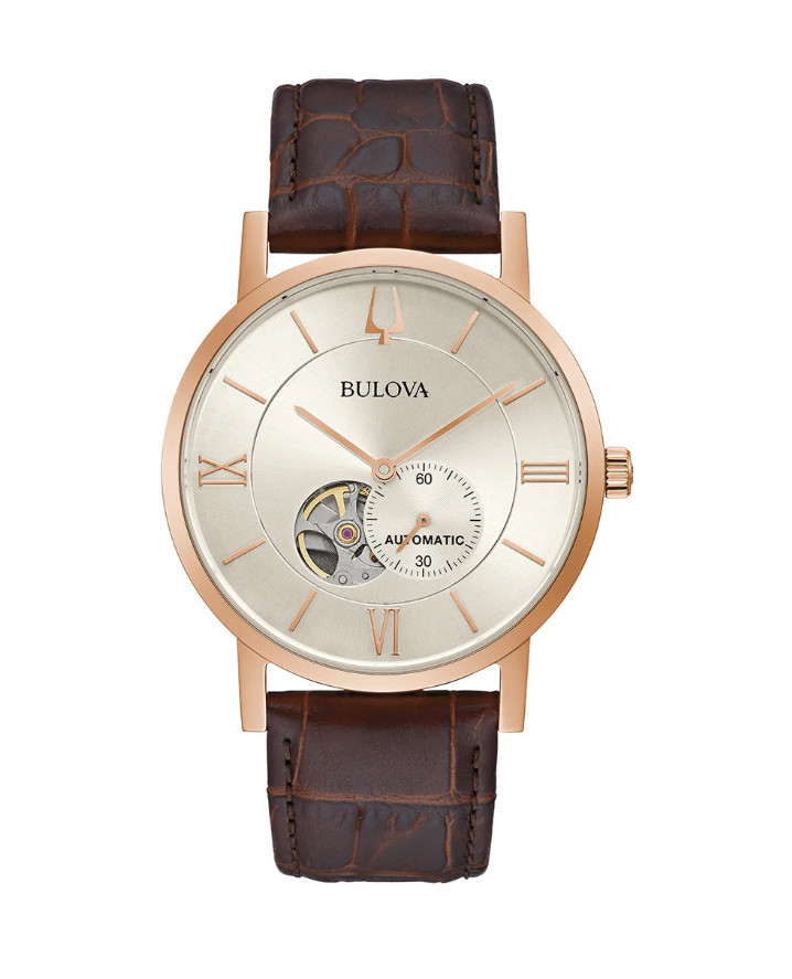Brand New Men’s Brown Croc. Leather Strap Automatic Bulova Watch 97A150