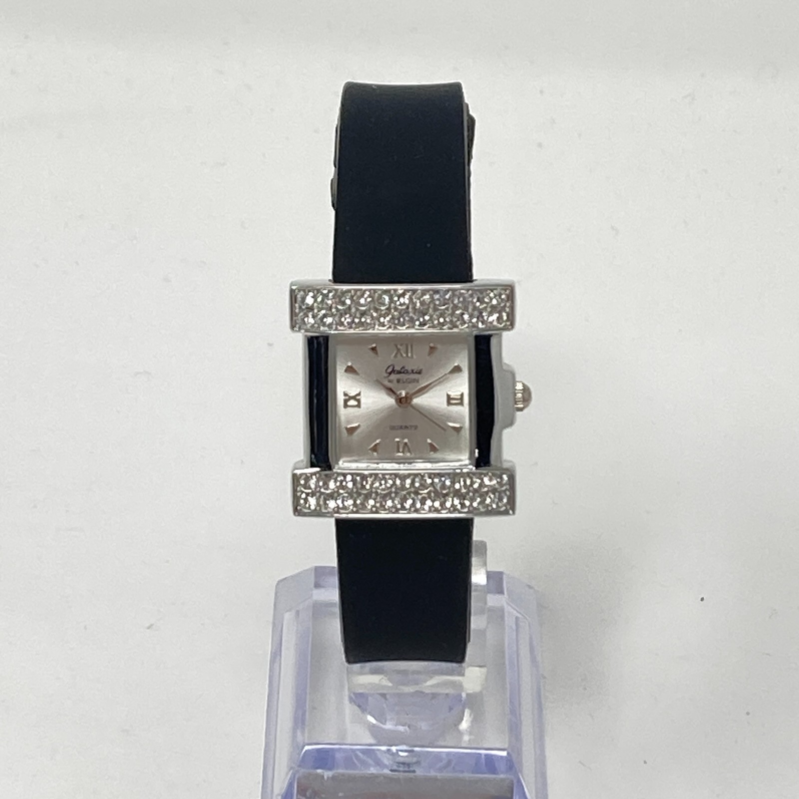 Galaxie by Elgin Watch Women Silver Tone Crystals Bling Silicone New Battery