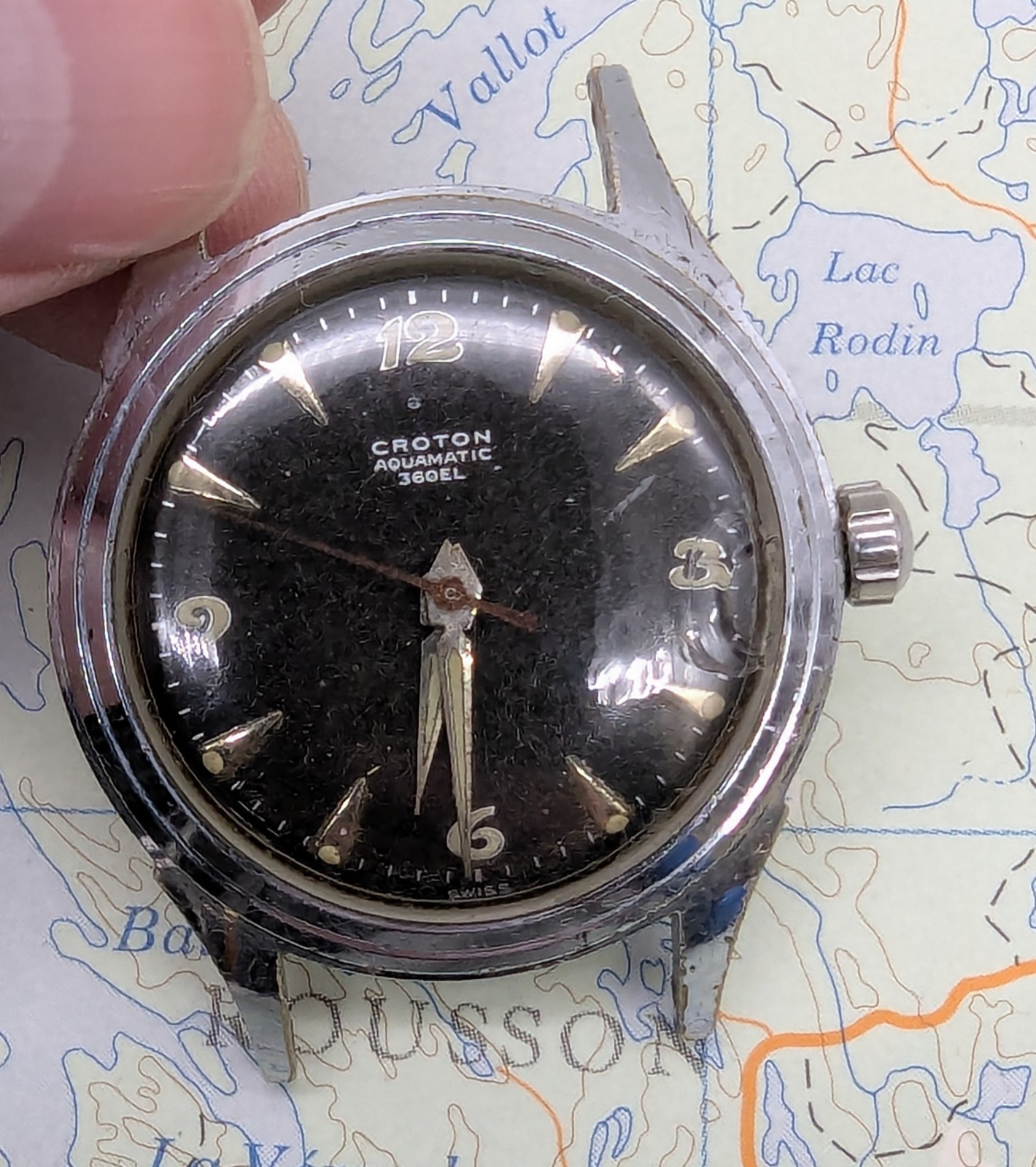 Vtg Croton Aquamatic 360EL Black Dial Automatic Men’s Watch – RUNNING