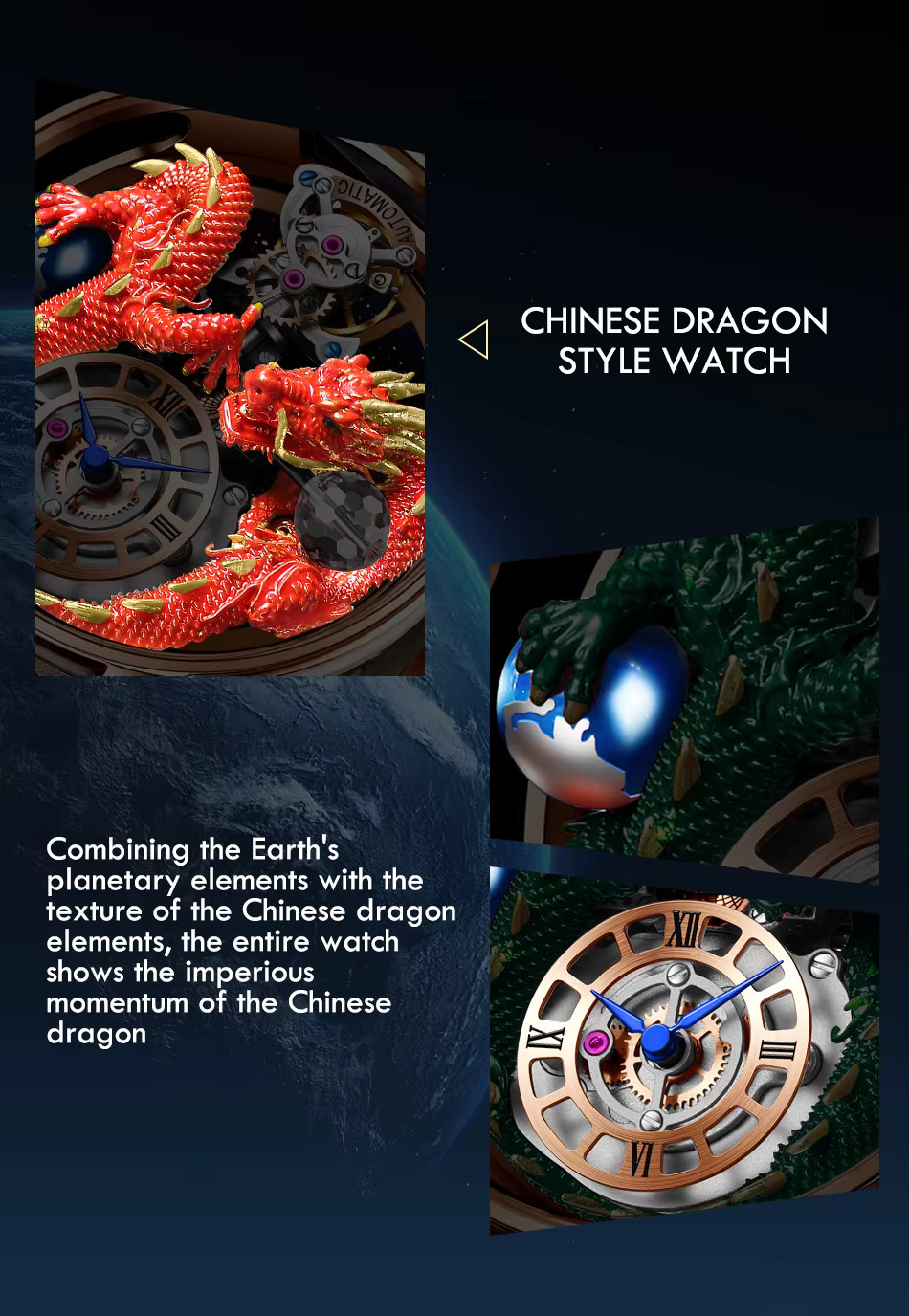 Men’s Watch Traditional Jacob Handmade Dragon Quartz Watch Curved Mirror Dragon