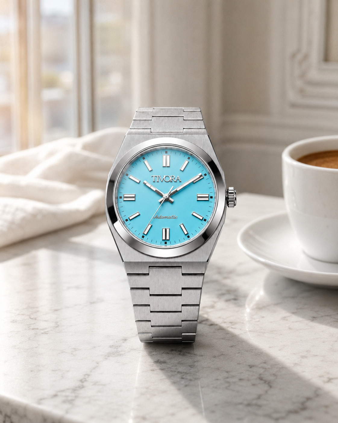 TÍVORÁ Échelon Argent Steel Azure Dial – Custom Branded Automatic Watch
