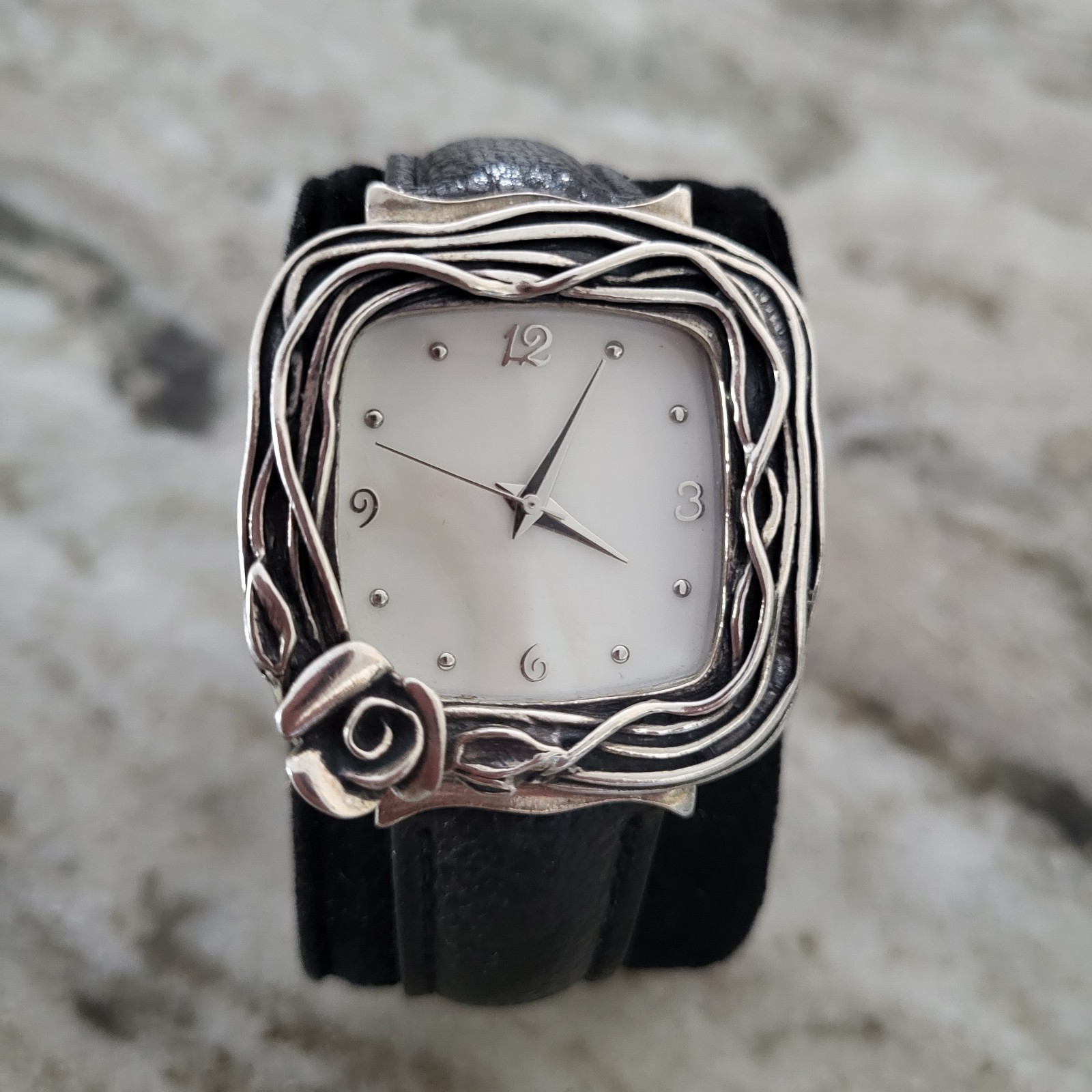 STERLING SILVER WATCH ISRAEL OR PAZ 925 BEZEL & MOTHER OF PEARL FACE DIAL.