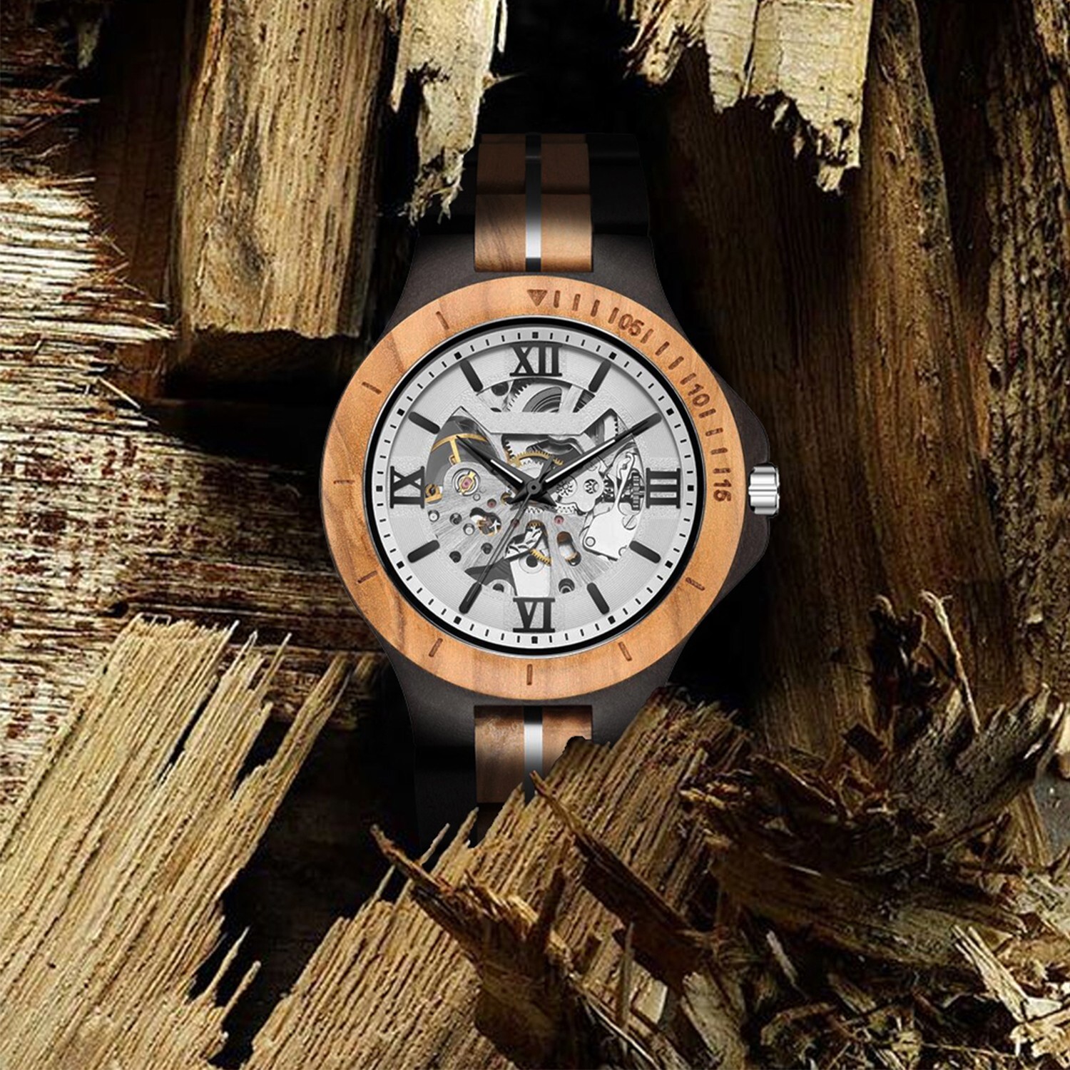 Men’s Wood Mechanical Watch Handmade Wooden Watch Gift to Men