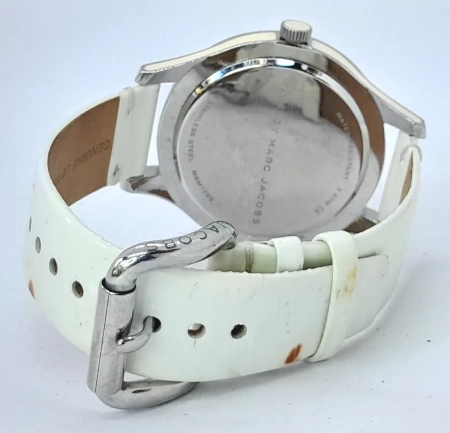 Women Marc By Marc Jacobs Watch MBM1099 Silver Steel Case White Leather Band
