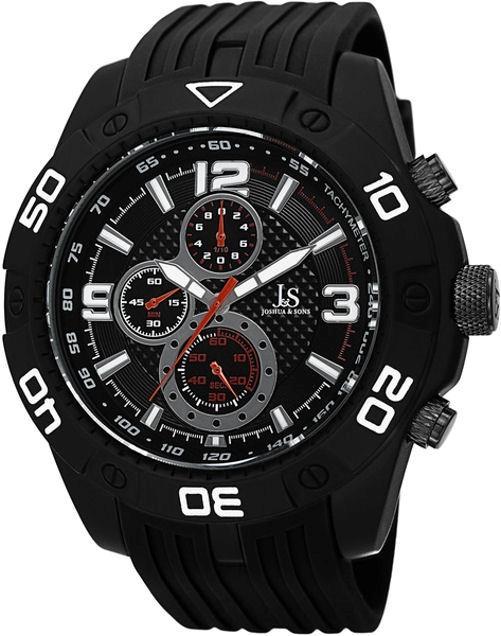 Joshua & Sons JS92BK Chronograph Tachymeter Red Accented Black Mens Watch