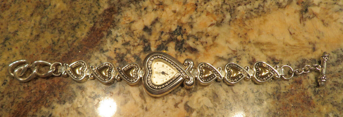 Geneva Heart Shaped Watch Pressed Silver/GoldTone Metal Toggle Band