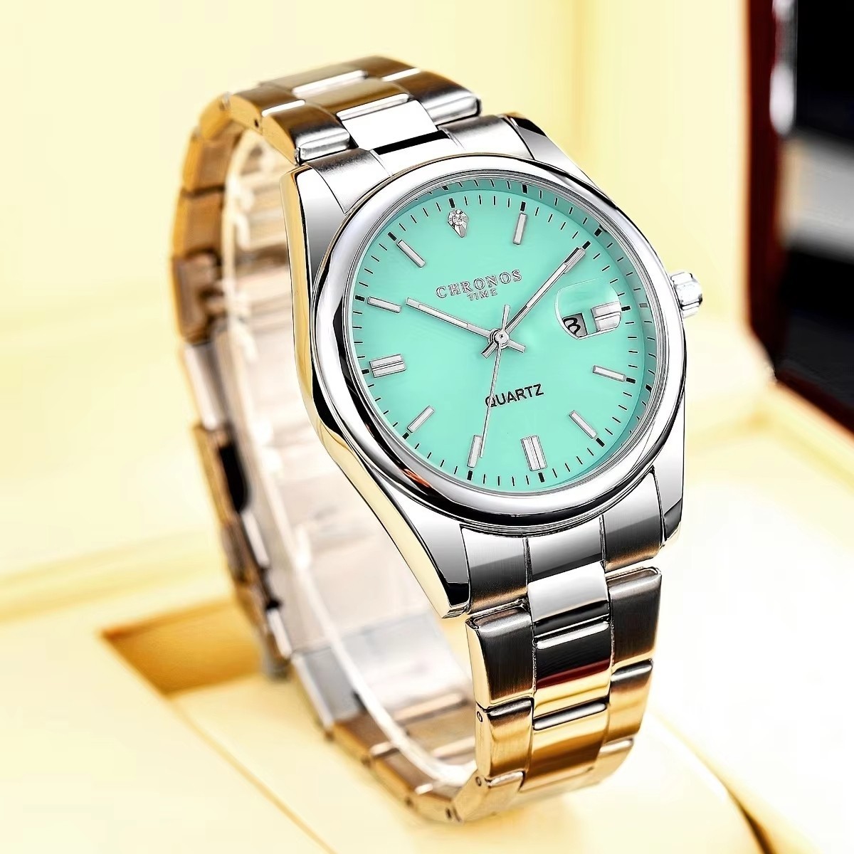 42MM CHRONOS Quartz Luxury Men’s Watch Stainless Steel Waterproof Luminous NEW