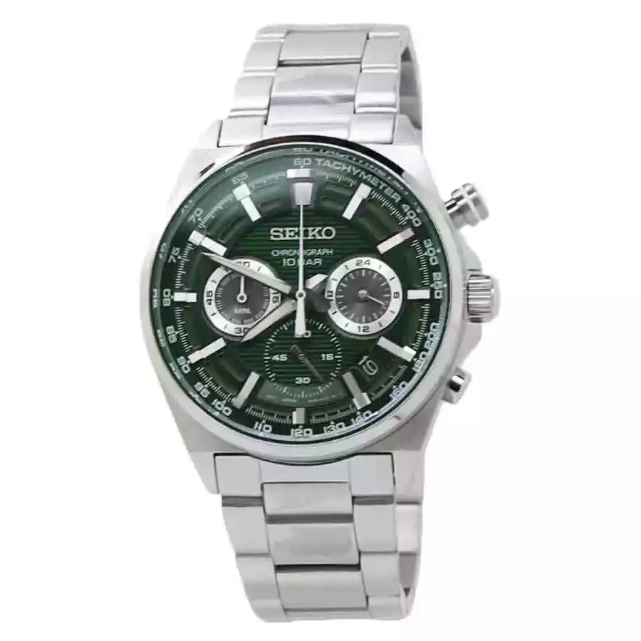 Seiko Men’s Chronograph Quartz Green Dial Stainless Steel Watch – SSB405P1 NEW