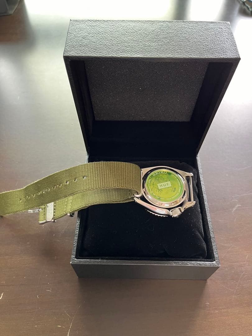 Seiko 5 Sports SBSA163 HUF Limited Edition Watch 4R36 Khaki Beige Band