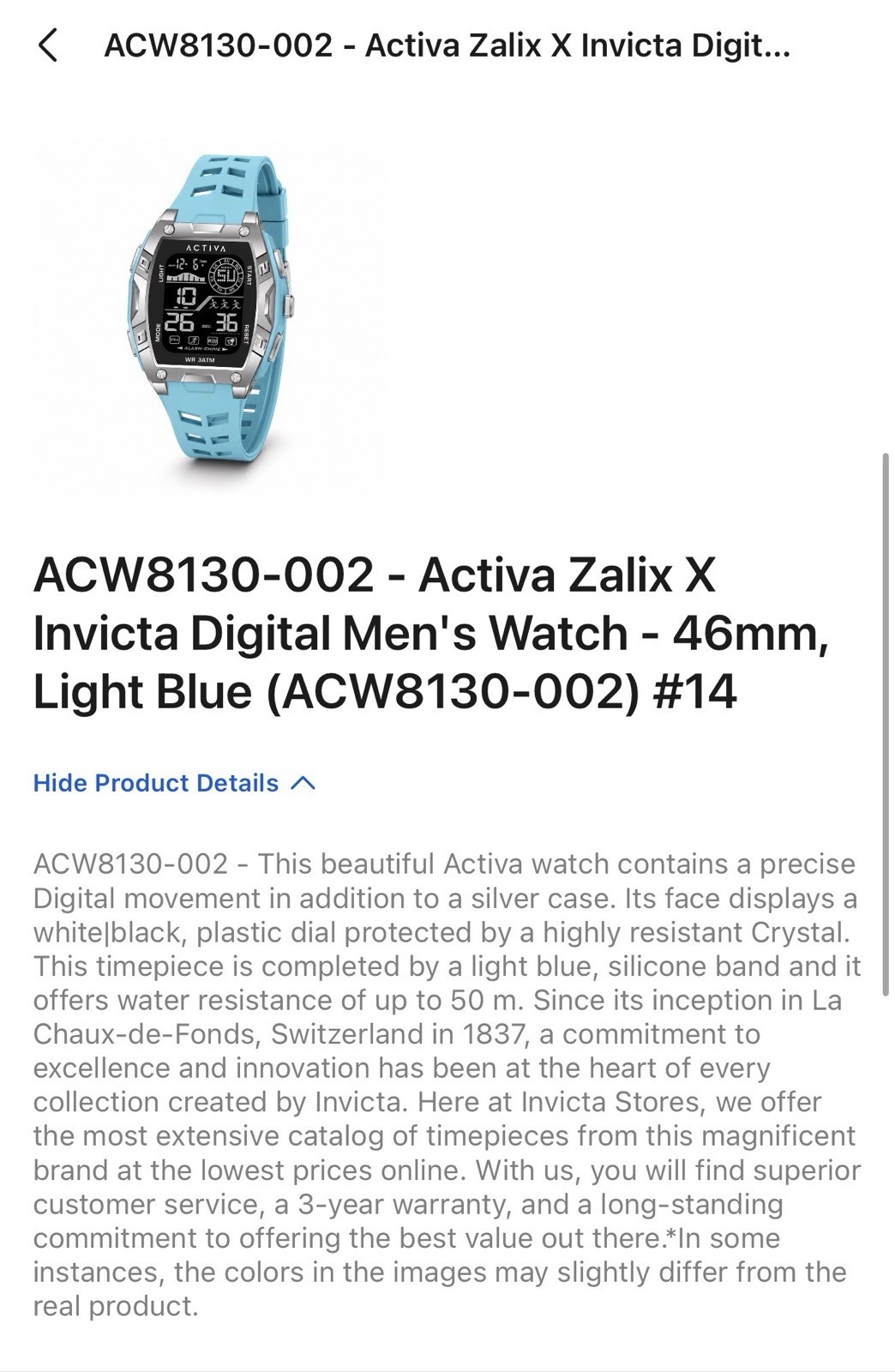 Activa Zalix Men’s Quartz Digital Watch 46mm Silver Case Blue Strap 30m Box