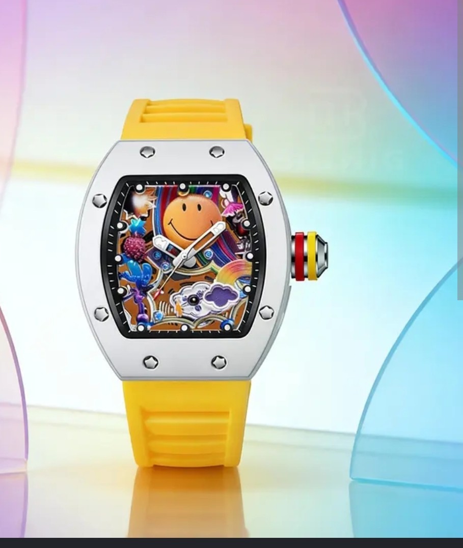 Luxury Style Cartoon Dial Watch Tonneau Case Silicone Strap Quartz
