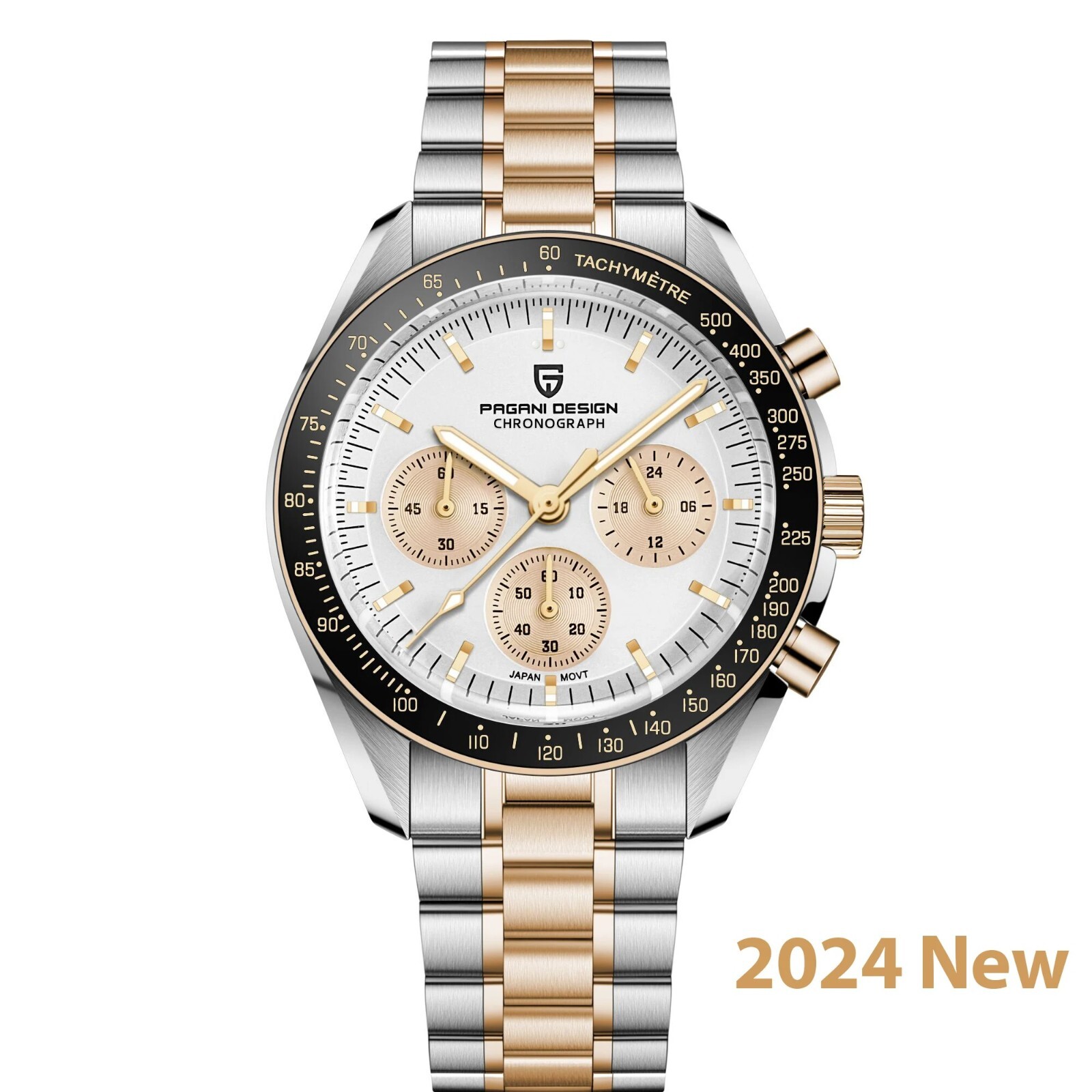 High Quality Quartz Silver Gold Moon Chronograph VK63 10ATM Luxury Men’s Watch