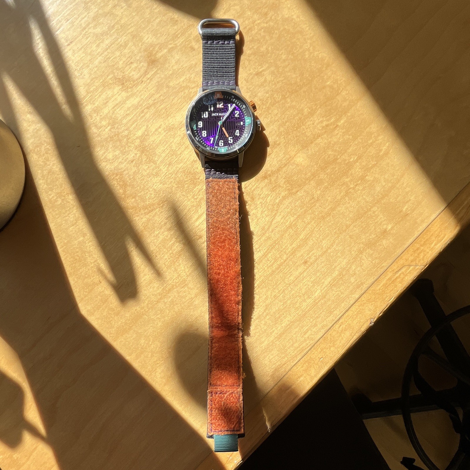 Jack Mason 40mm Quartz Analog Wristwatch Purple Dial Date 10 ATM Nylon/Leather