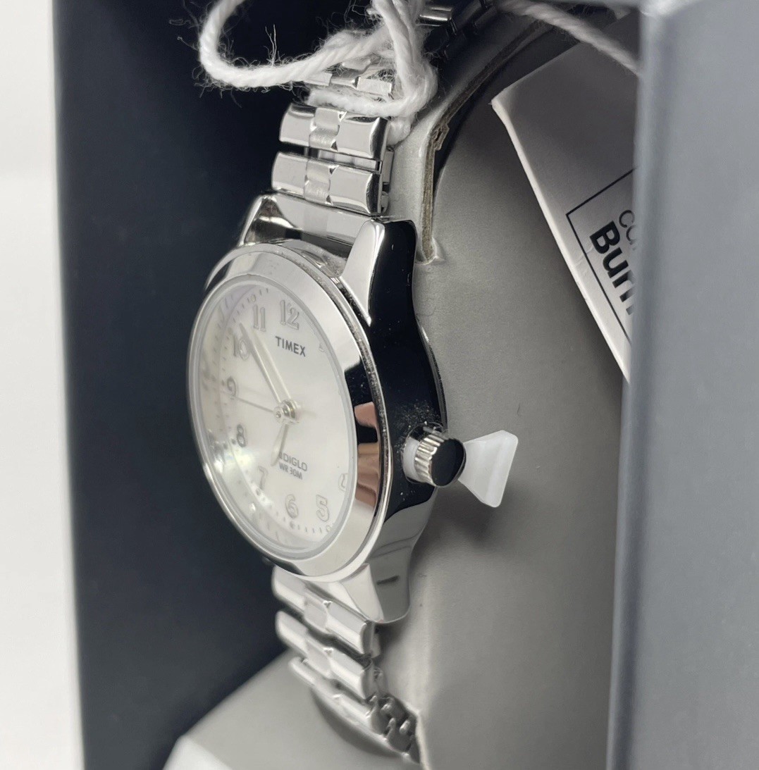 Indigo Timex T2M826-WX Silver Tone Metal Band Mother of Pearl Dial Women’s Watch
