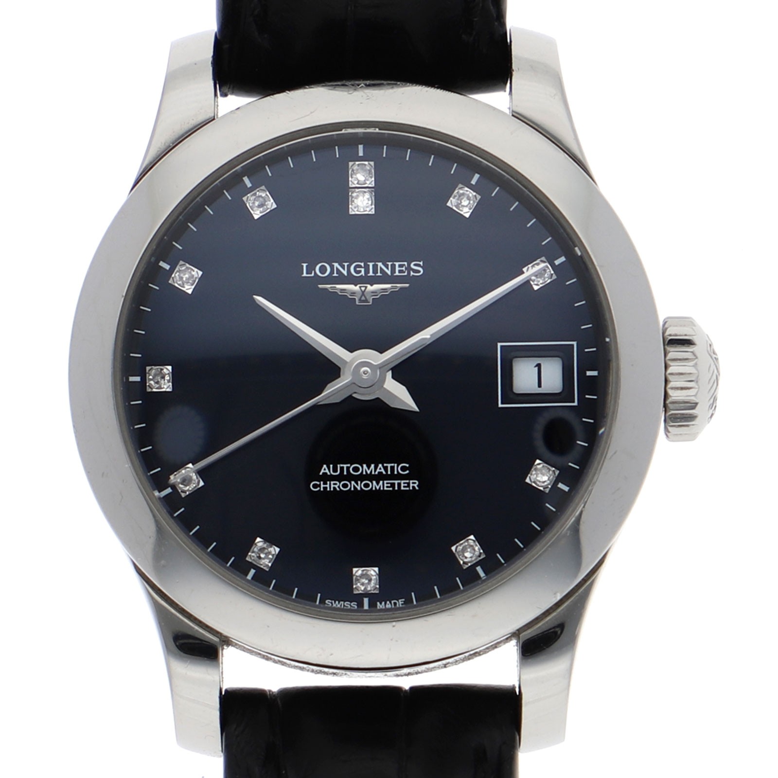 LONGINES L2.320.4 record black Dial Automatic Stainless Steel Leather Women’s