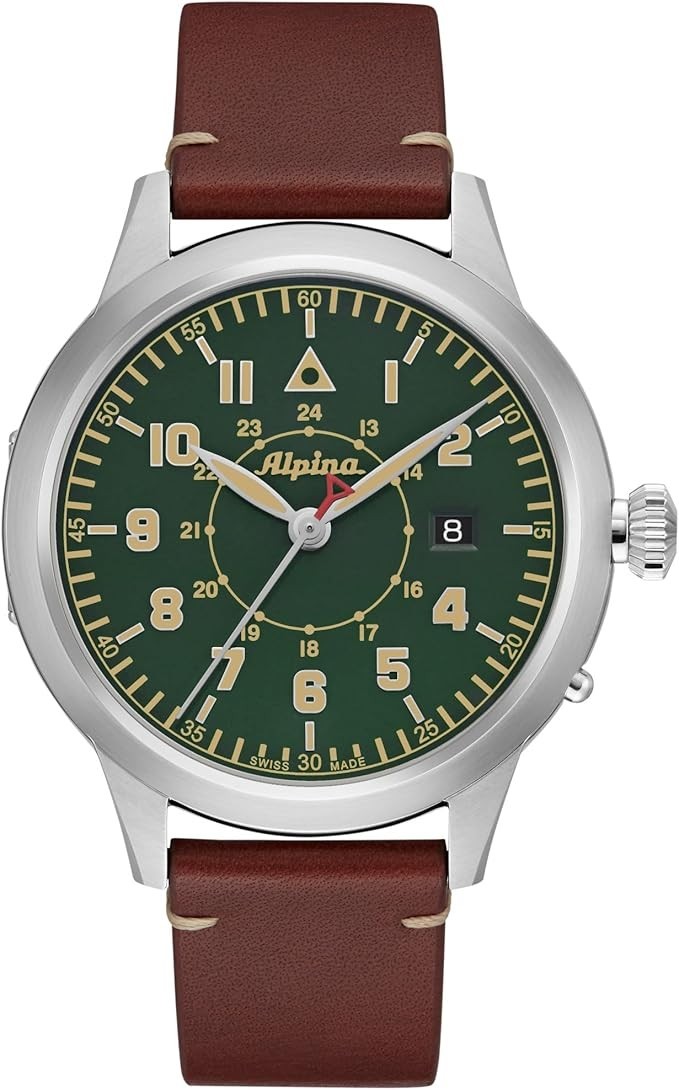 Alpina Pilot Heritage Startimer 44mm Steel Green Dial Mens Watch AL-525KBG4SH6