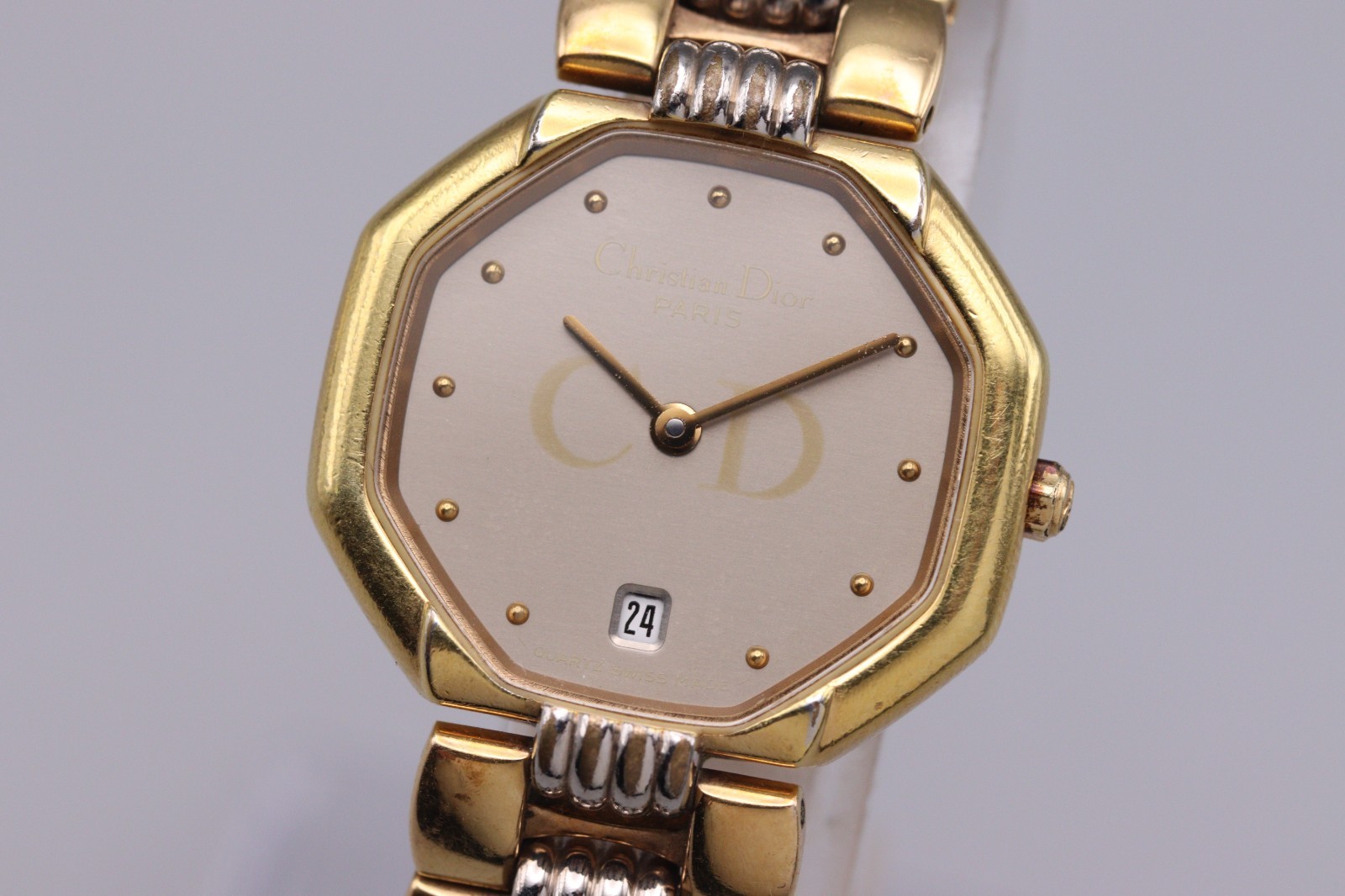 Vintage [Near MINT] Christian Dior 48 133 26mm Gold Gray Quartz Women’s Watch