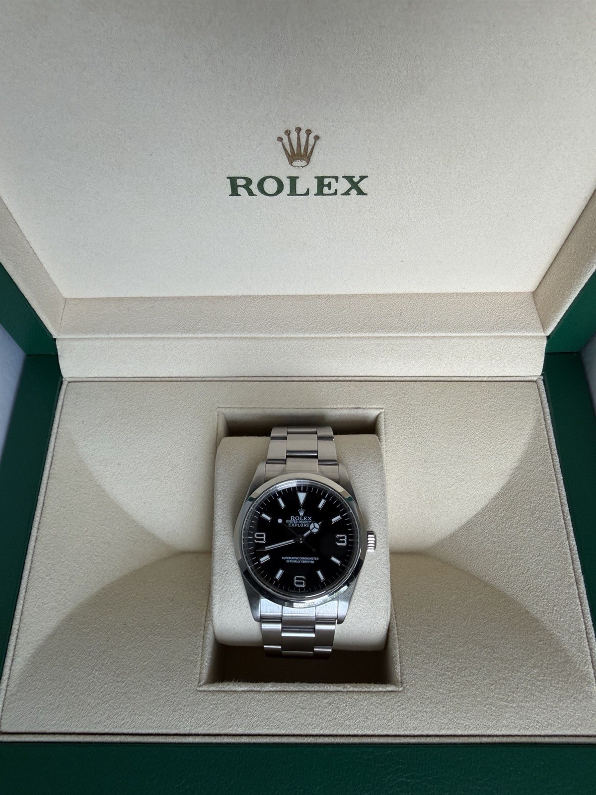 Rolex Explorer 36mm Black 3 6 9 Dial 2001 with box (not original) Ref. 114270